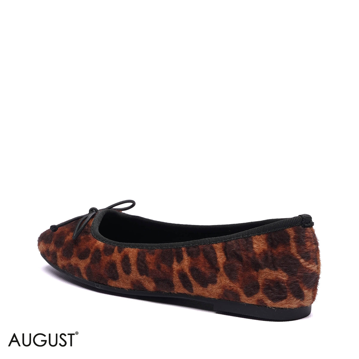 PRINT FAUX FUR BOW BALLET FLATS