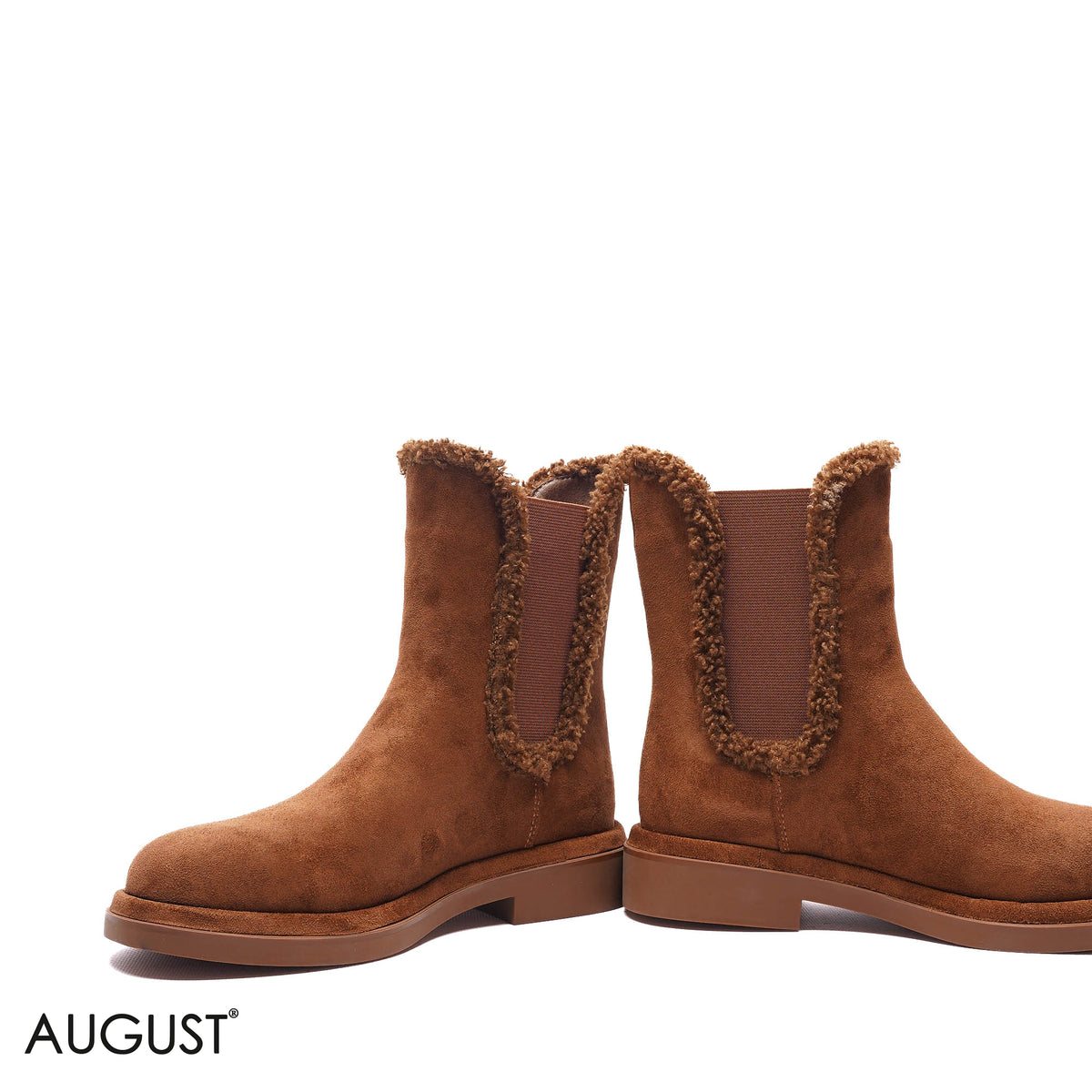 SHEARLING-TRIM SUEDE FLAT BOOTS