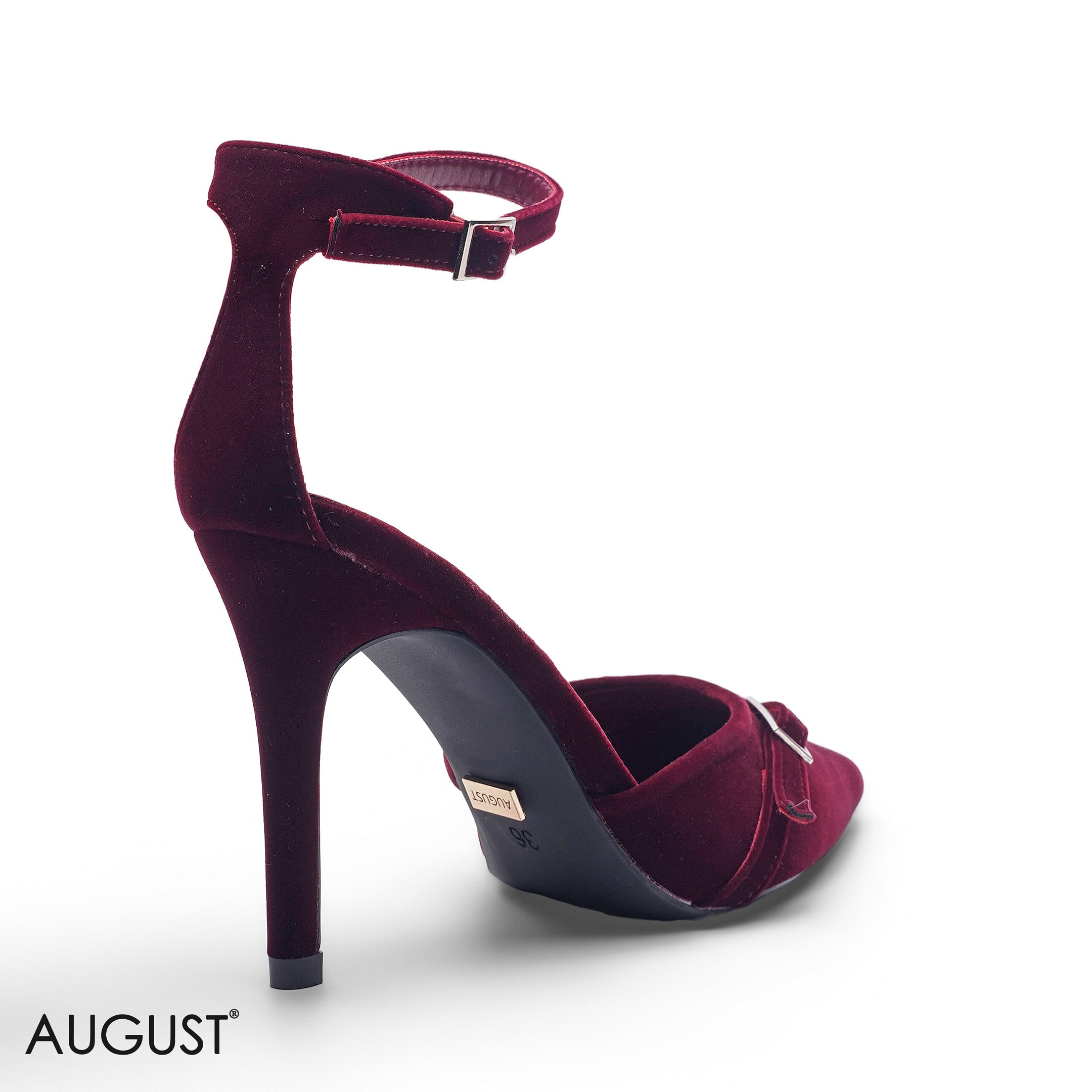 MAROON DOUBLE STRAP VELVET HEELS