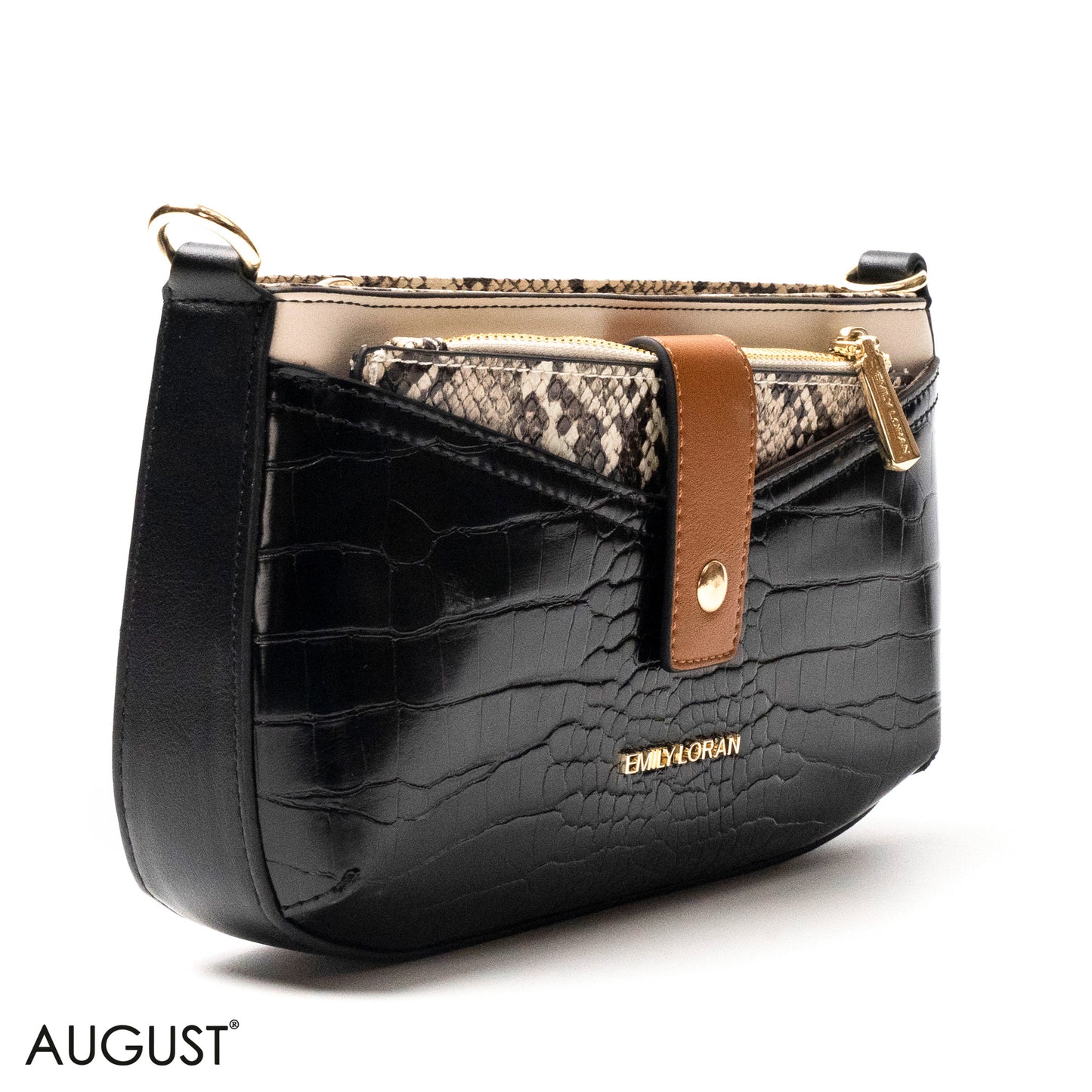 LEATHER CROSSBODY WITH MIX OF SNAKESKIN,CROC -SMALL