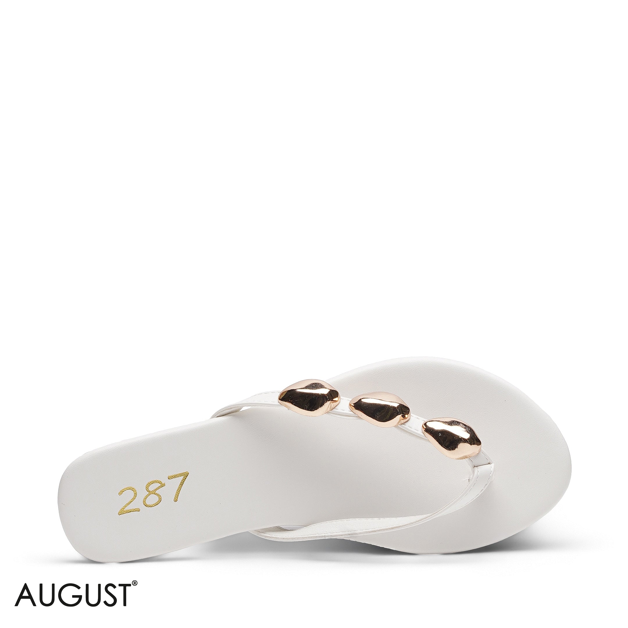 WHITE SLIPPER WITH METALLIC BEAD ACCENTS