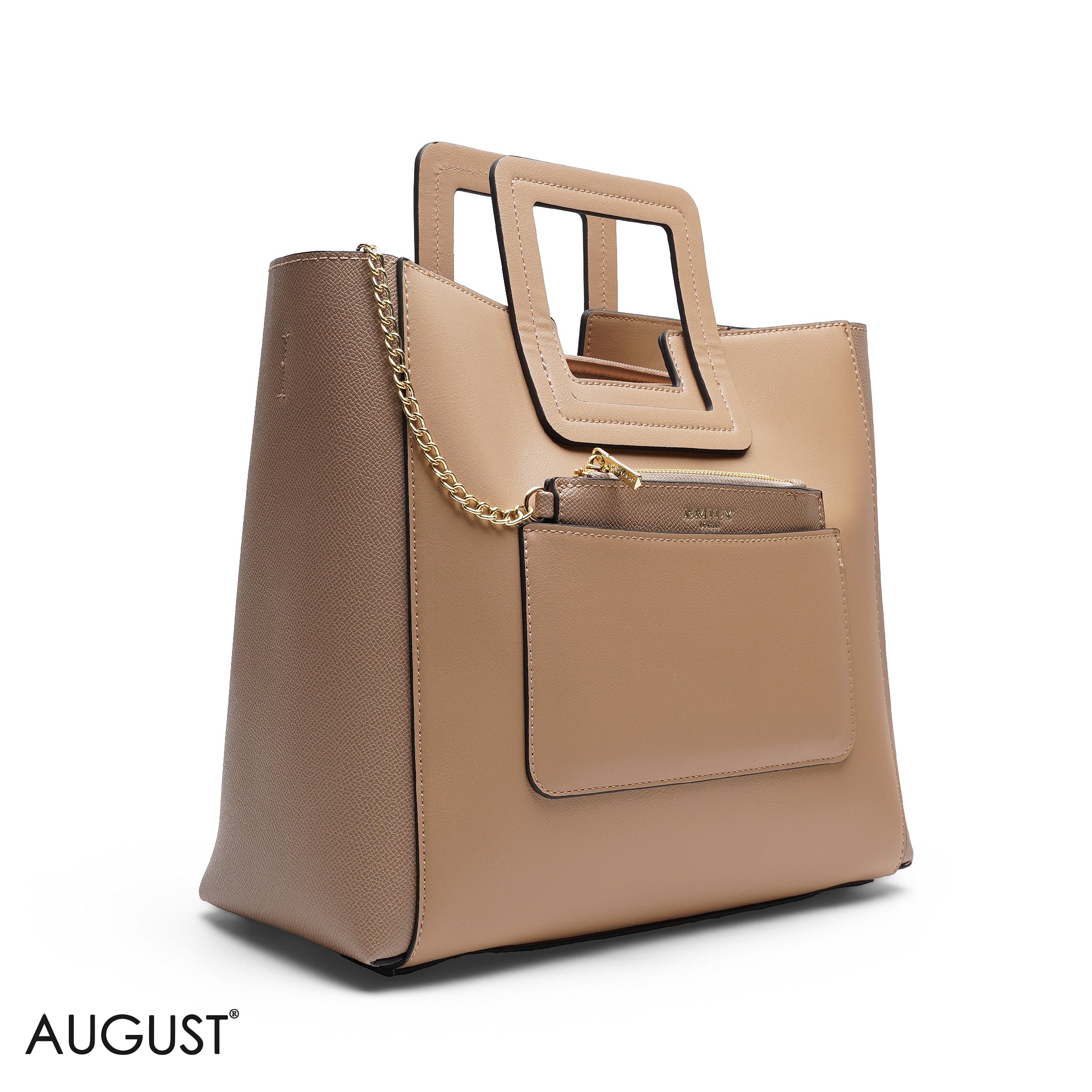BEIGE TEXTURED LEATHER TOTE WITH FOORAL POUCH BAG