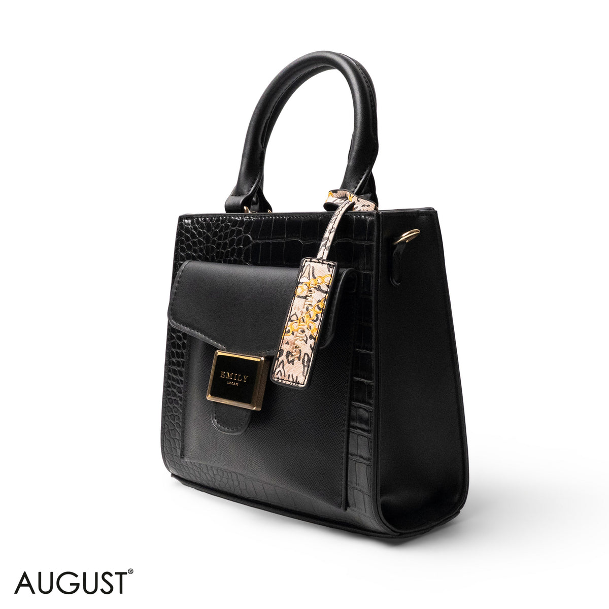 BLACK LEATHER HANDBAG WITH MINI FLAP -SMALL