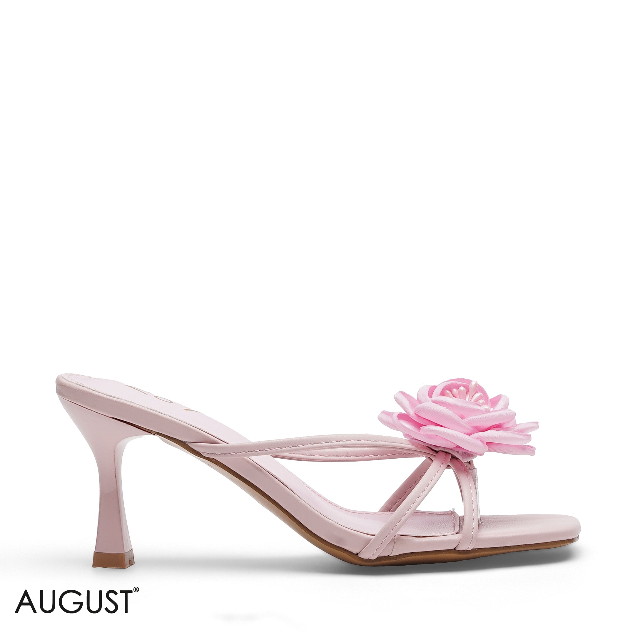 PINK 3D FLORAL LACE SLINGBACK HEELS