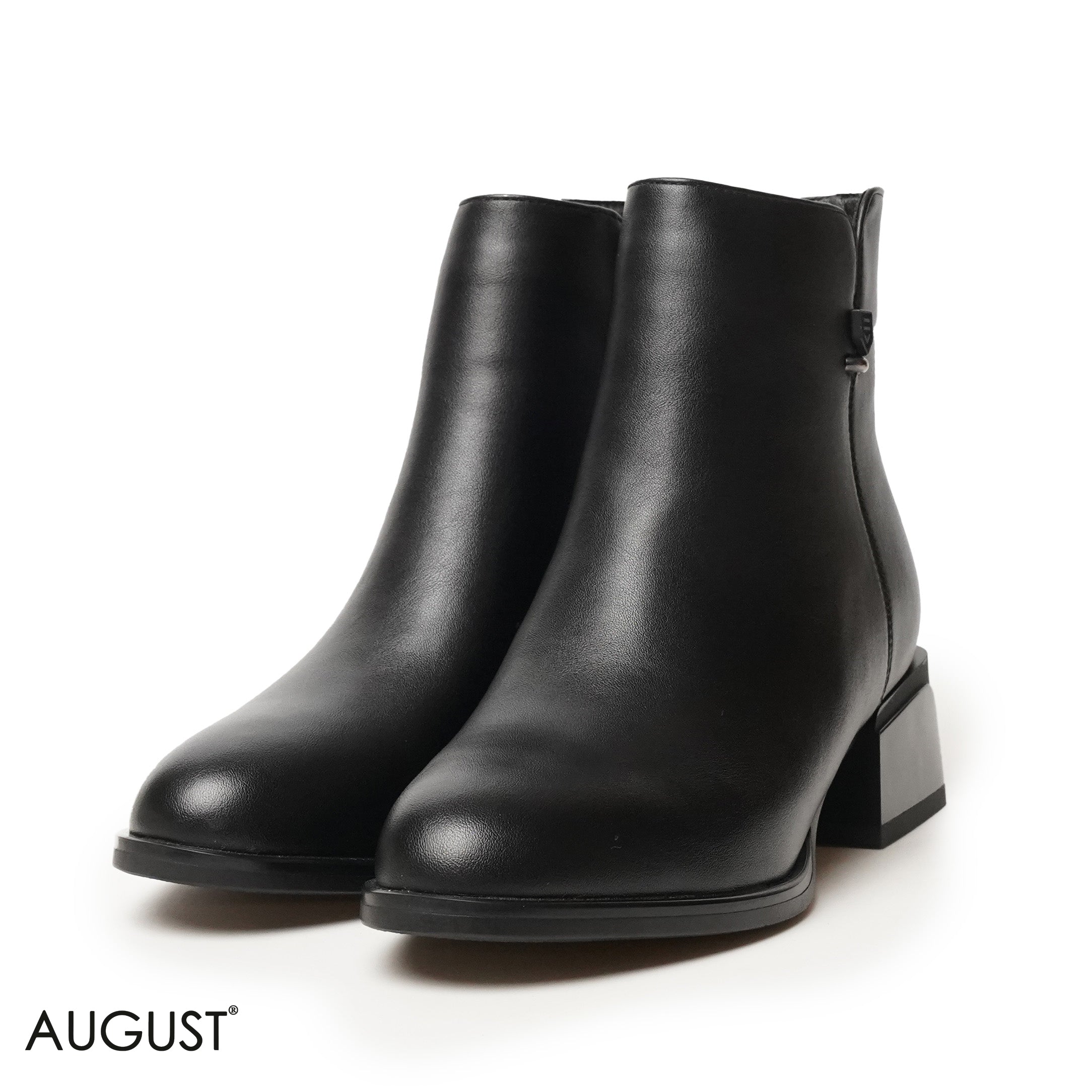 BLACK SMOOTH LEATHER ANKLE BOOTS WITH SIDE ZIPPER