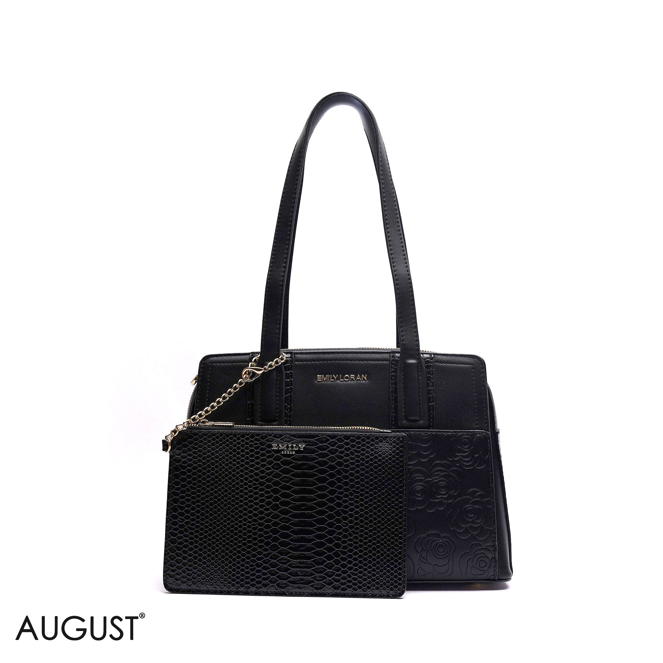 EMBOSSED FLORAL HANDBAG WITH POUCH - MED