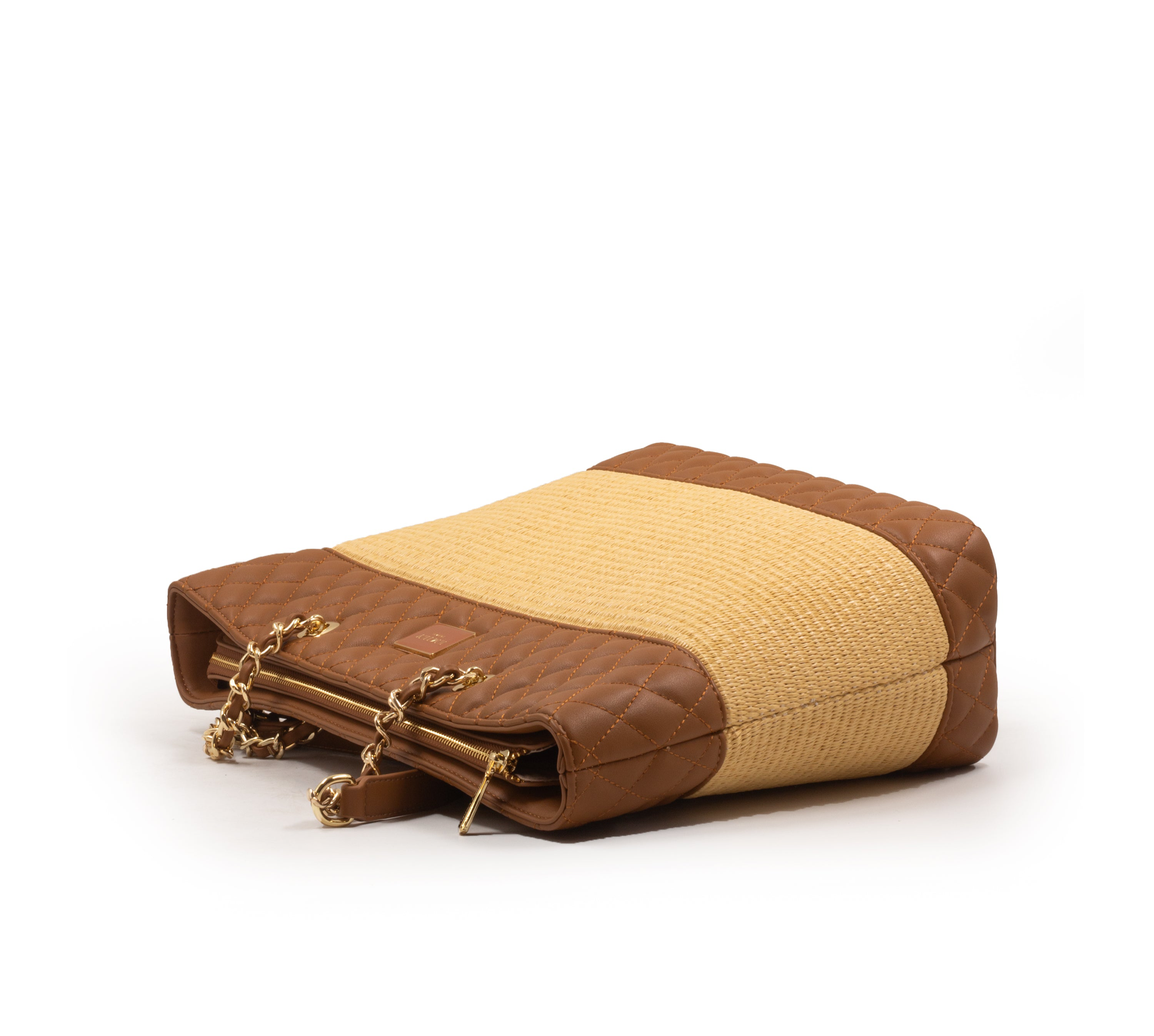 FOX LEATHER,STROW,CHAIN METALLIC DETAILS TOTE-LARGE