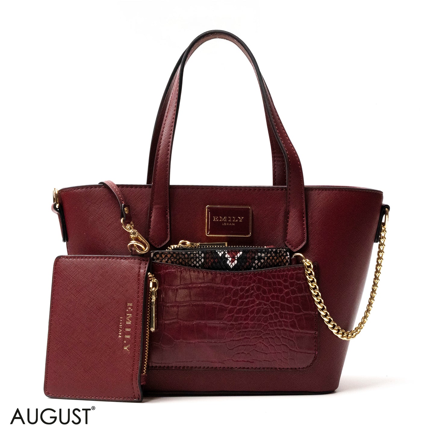 LEATHER HANDBAG WITH SNAKE,CROC ACCENTS - MED