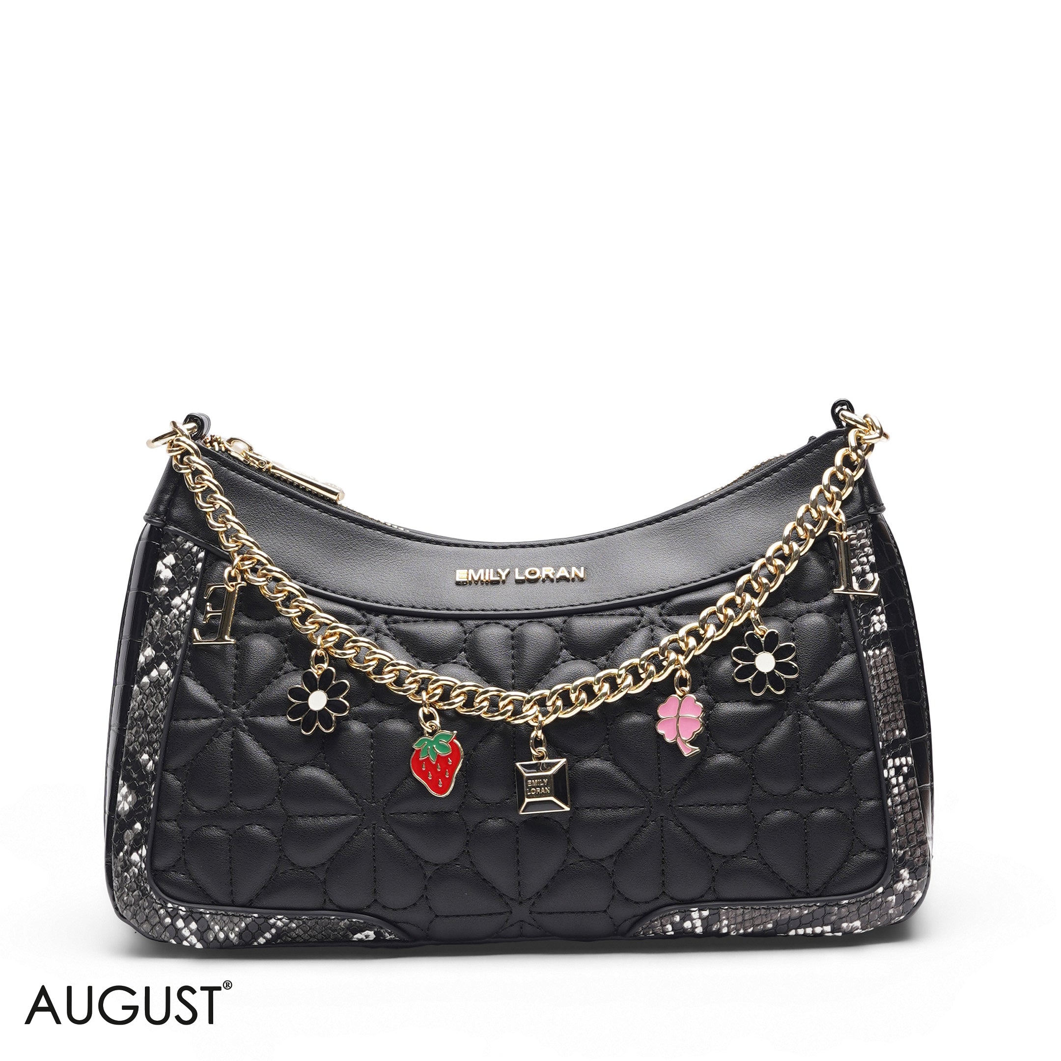 BLACK SHOULDER BAG WITH CHAIN STRAP - MED