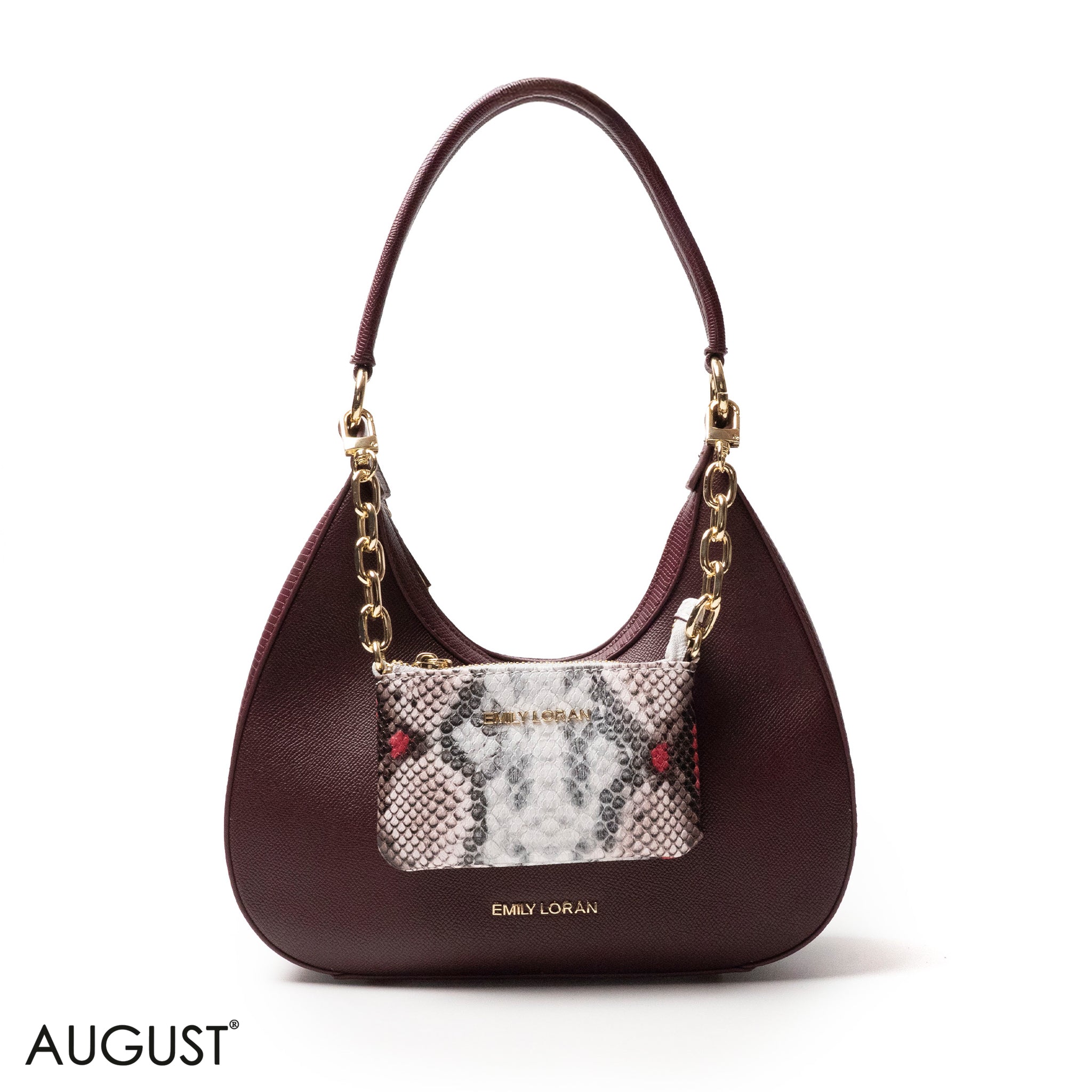 MODERN CHERRY RED LEATHER HANDBAG WITH METAL CHAIN - MED