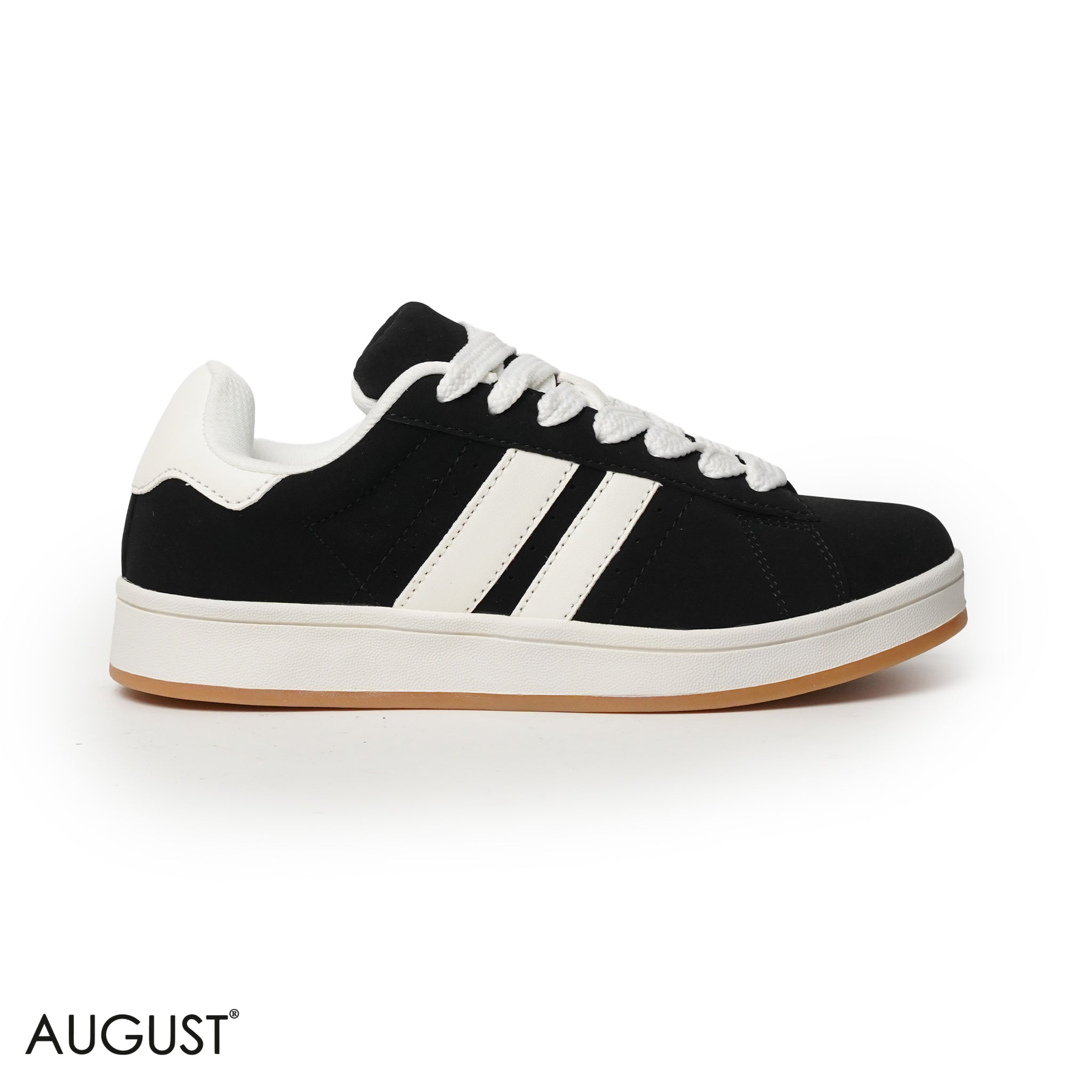 BLACK SUEDE UPPER SNEAKERS WITH RUBBER SOLE, CANVAS LACES