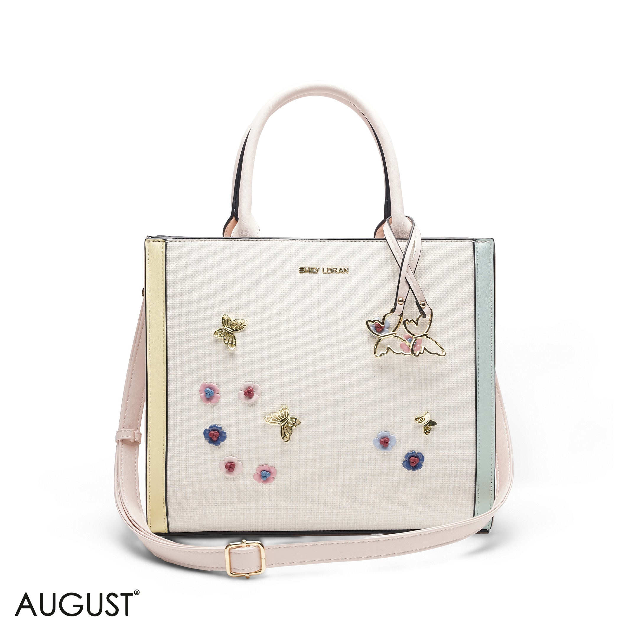 MULTI COLOR SQUARE TOTE WITH FLORAL APPLIQUÉS - LARGE