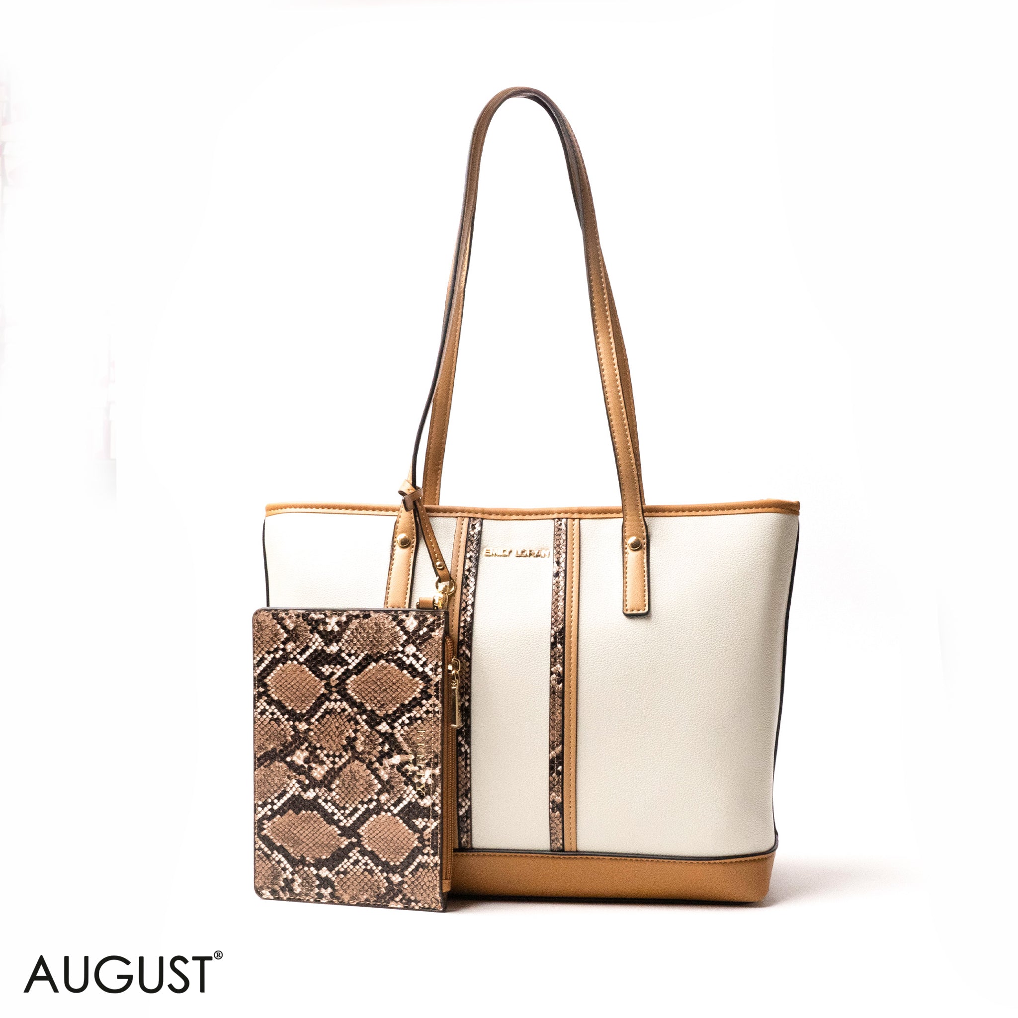 SNAKE-PRINT LEATHER SHOULDERS BAG WITH A THREE-PIECES SET BAG