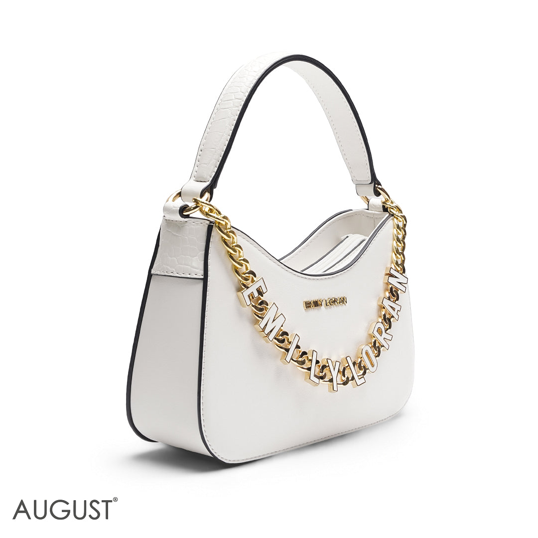 WHITE SHOULDER BAG WITH CHAIN