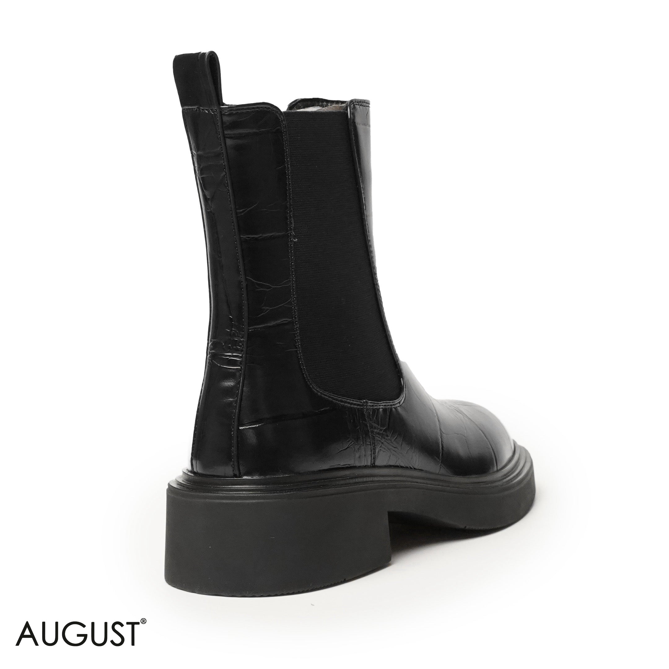 EMBOSSED PANTENT LEATHER ANKLE BOOTS WITH ELASTIC SIDES