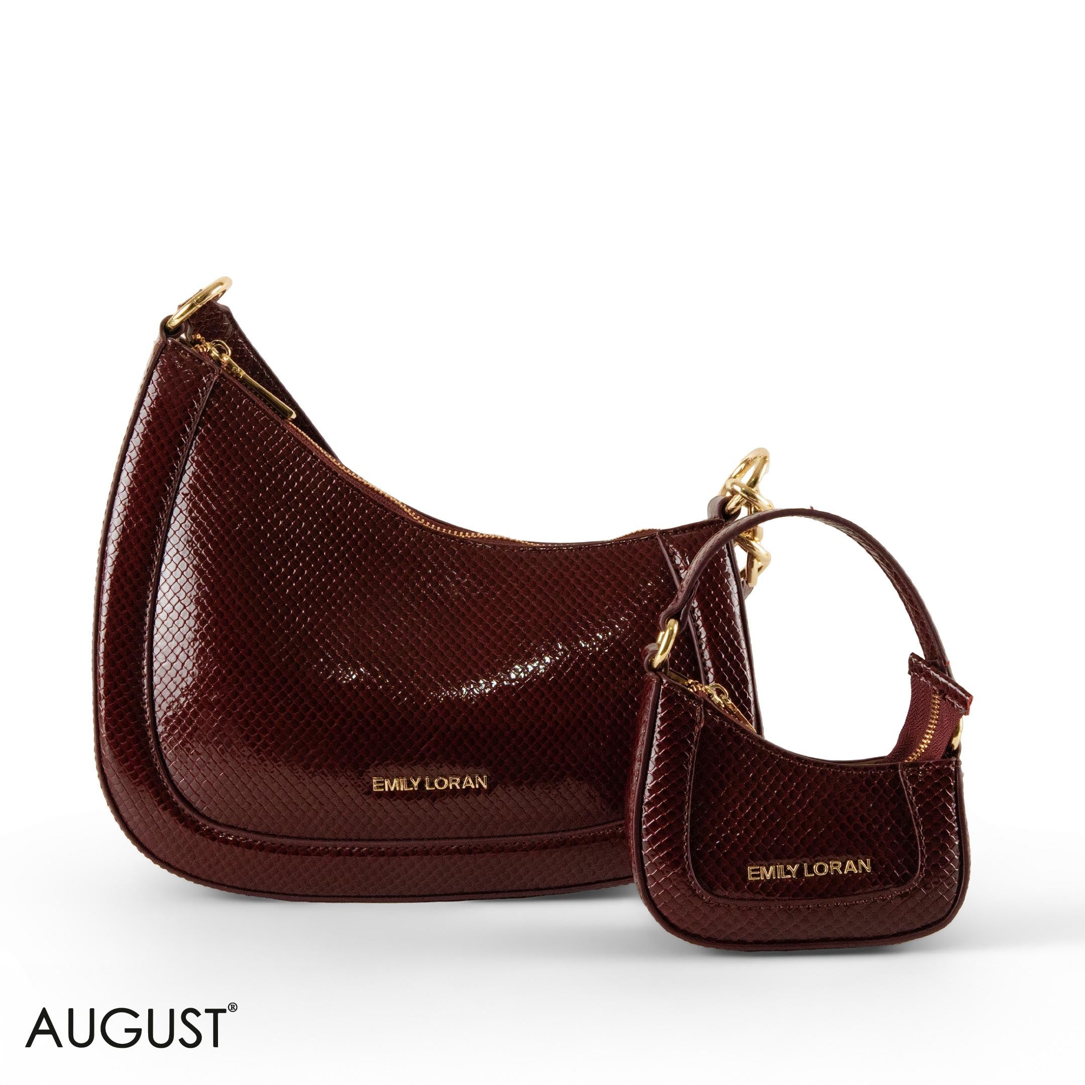 MODERN GLOSSY SNAKE LEATHER SHOULDER BAG WITH MINI WALLET - SMALL