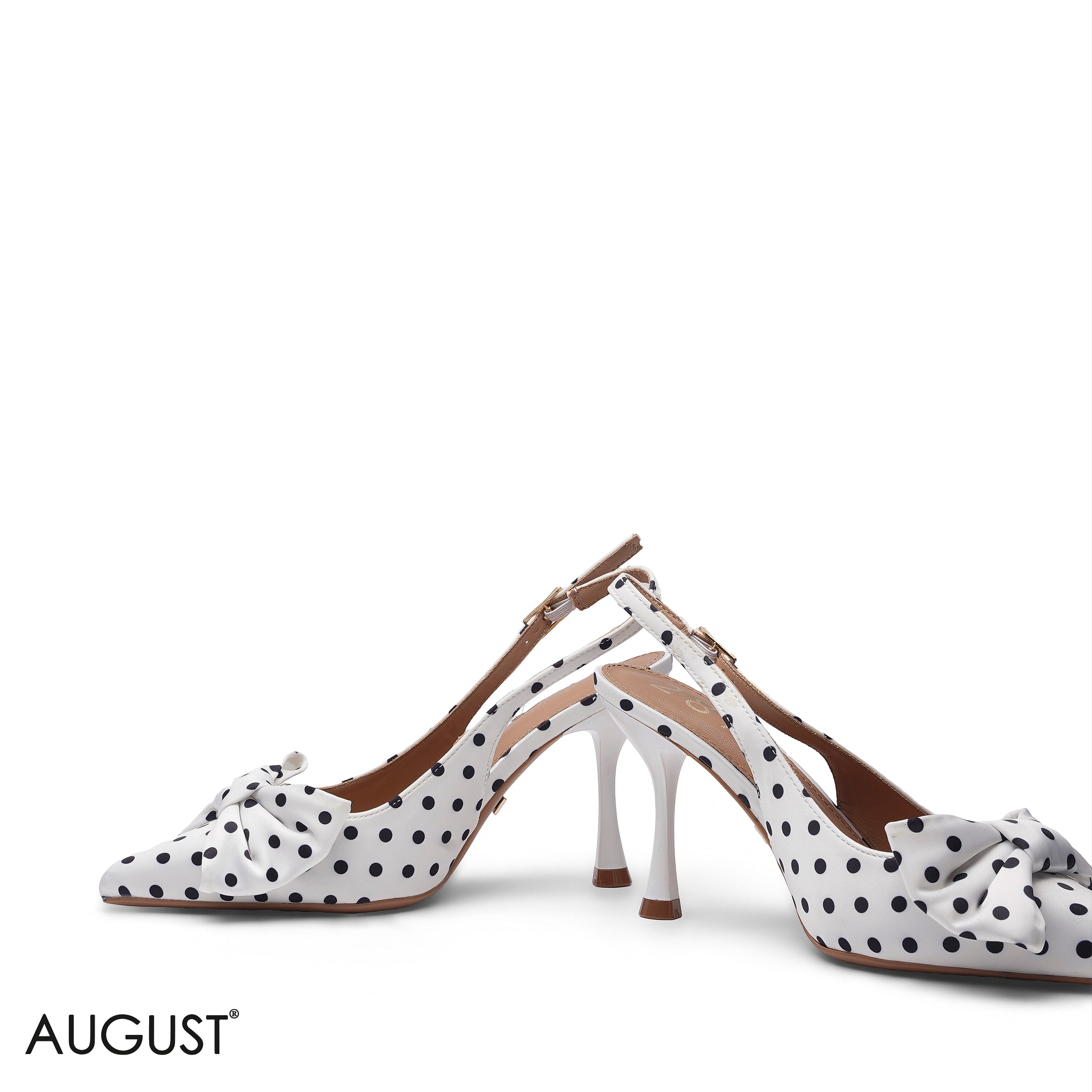 WHITE & BLACK POLKA DOT BOW SLINGBACK HEELS