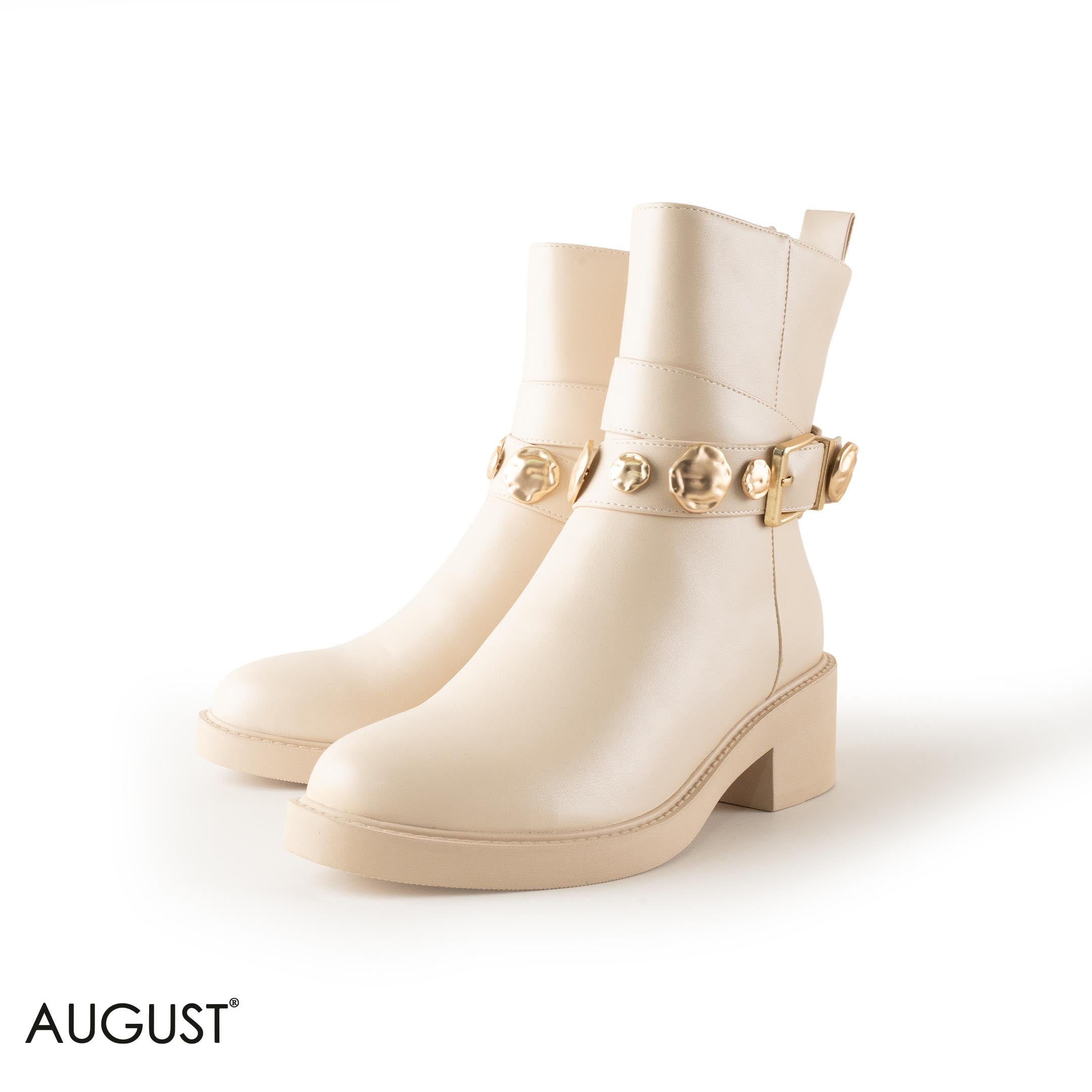 SMOOTH LEATHER BOOT WITH METAL ACCENTS