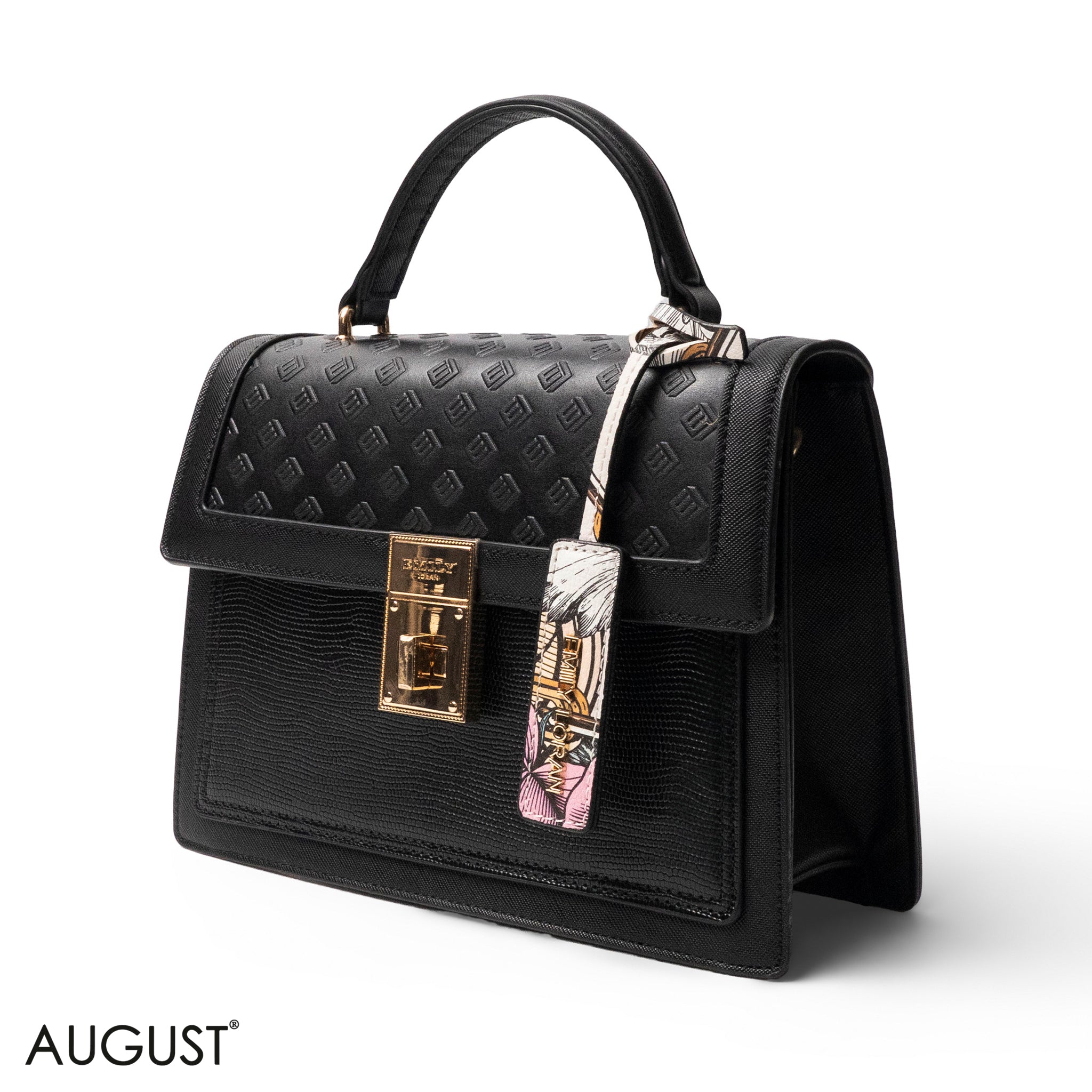 BLACK LEATHER HANDBAG WITH FLAP- MED