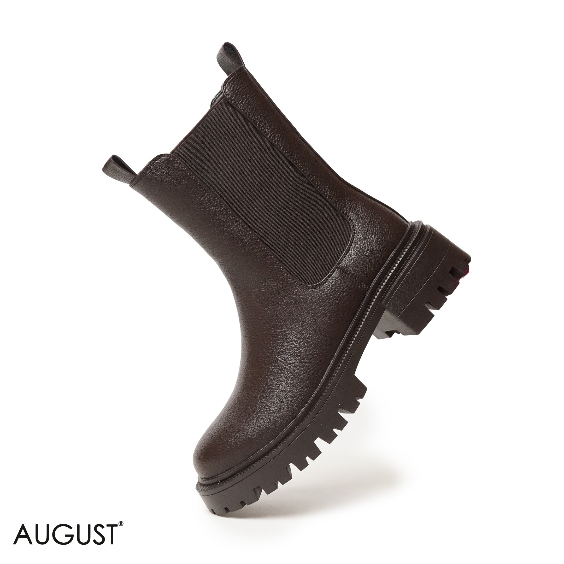 BROWN LEATHER ANKLE BOOTS WITH ELASTIC SIDES