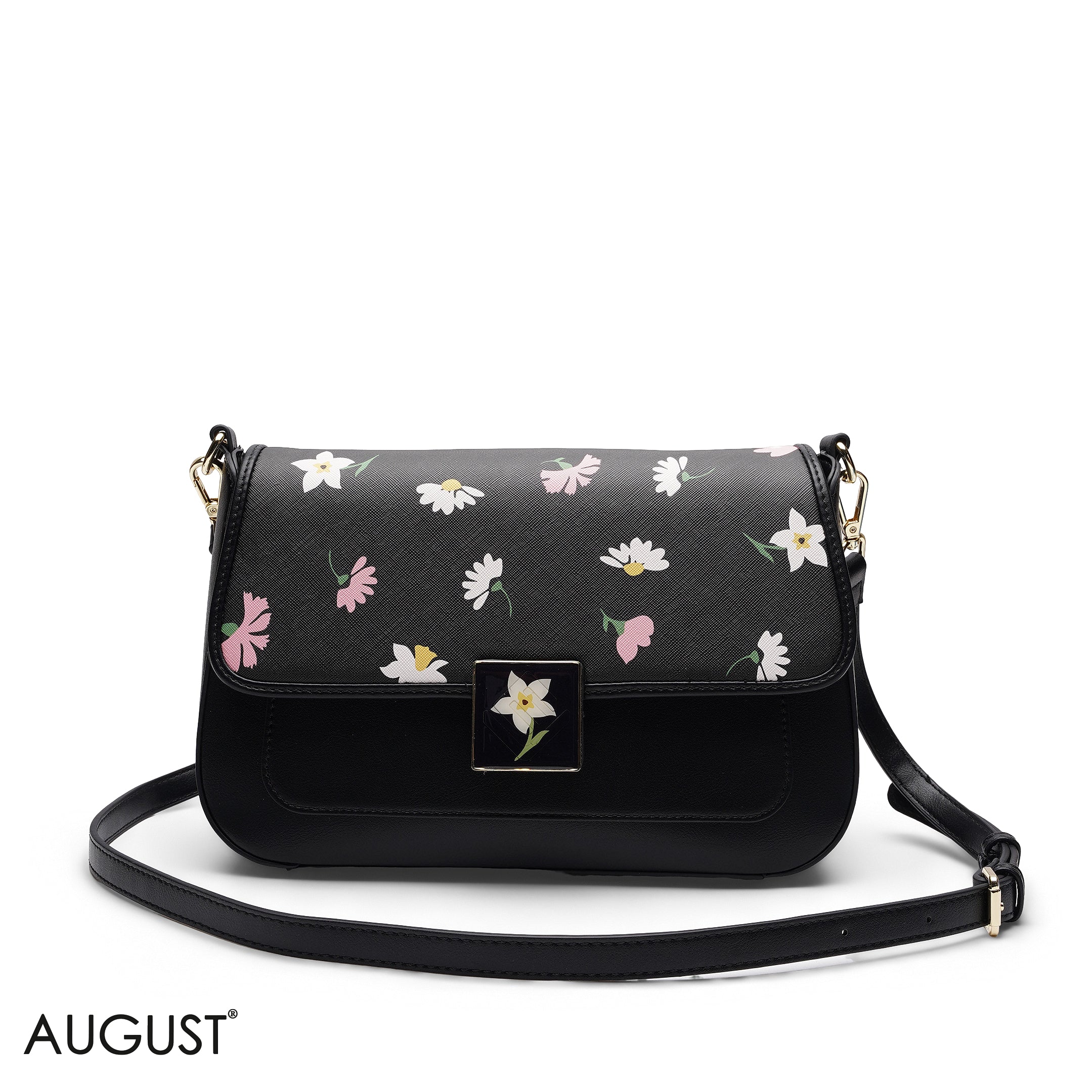FLORAL PRINT FLAP CROSSBODY BAG