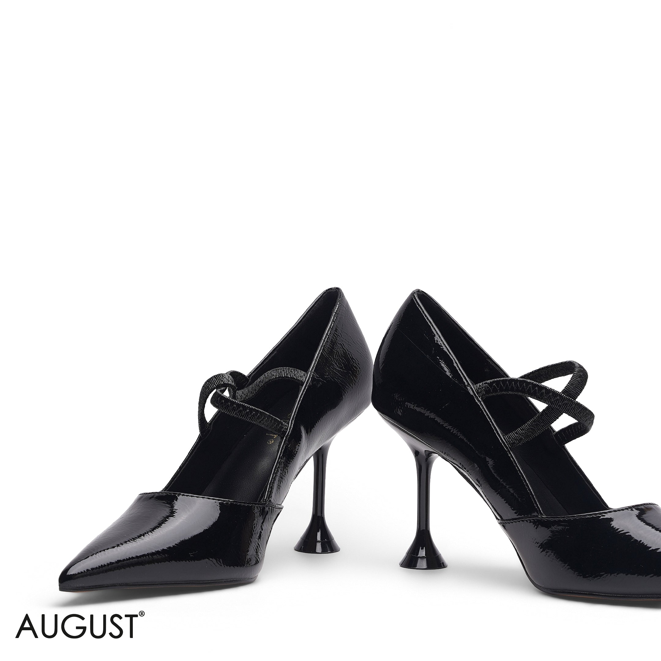 BLACK PATENT LEATHER STRAPPY HEELS