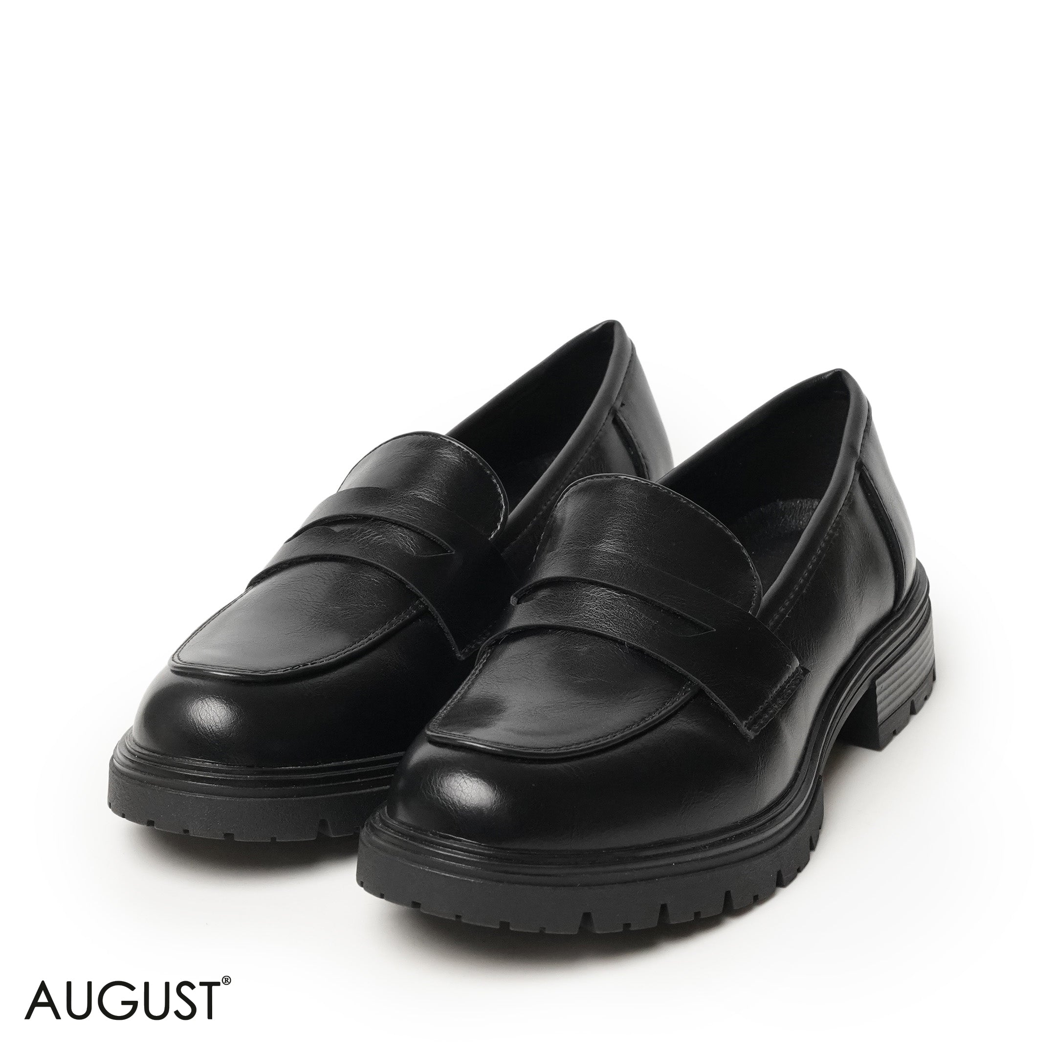 BLACK LEATHER LOAFERS WITH CHUNKY SOLE