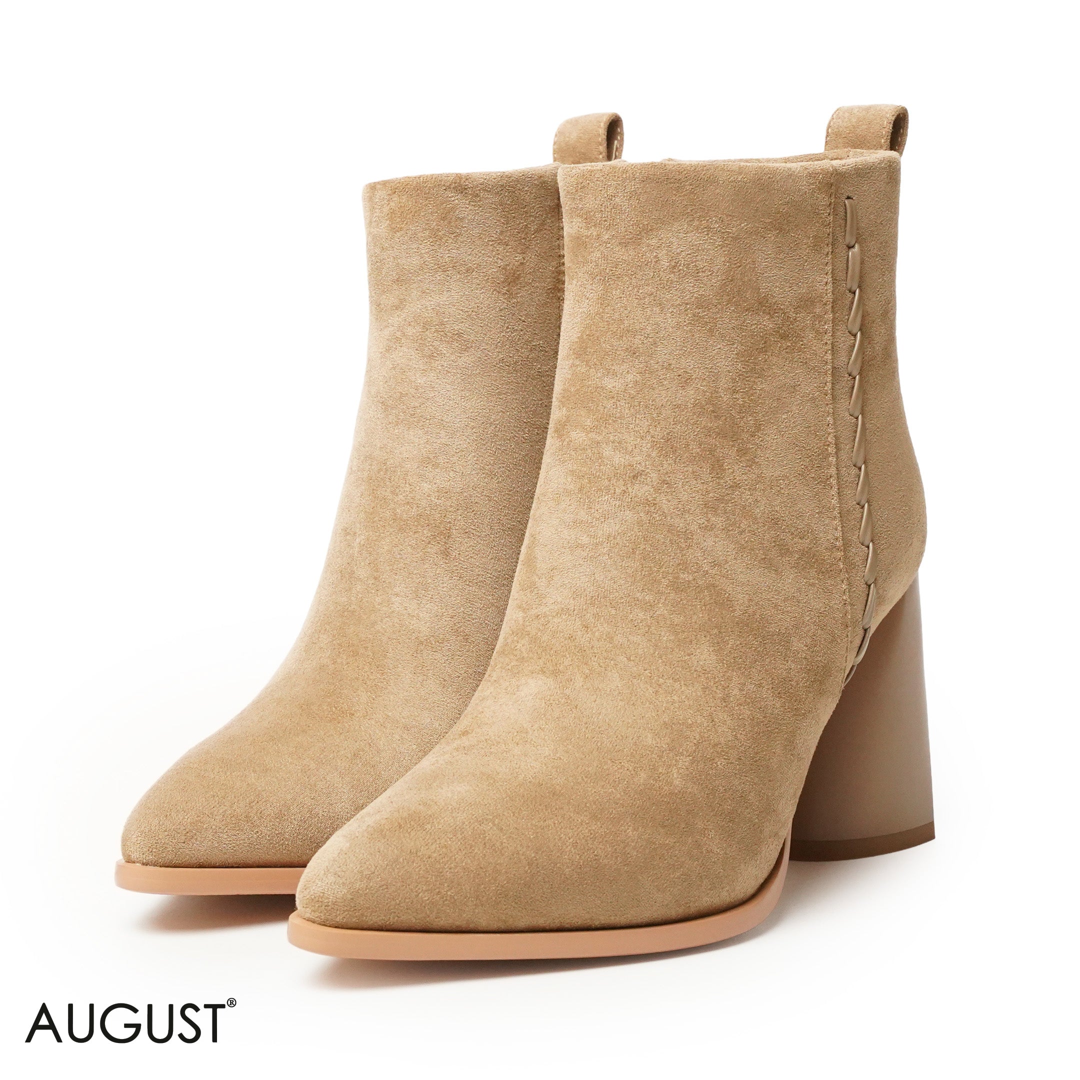 BEIGE CHAMOIS LEATHER HEELED BOOTS WITH SIDE ZIPPER