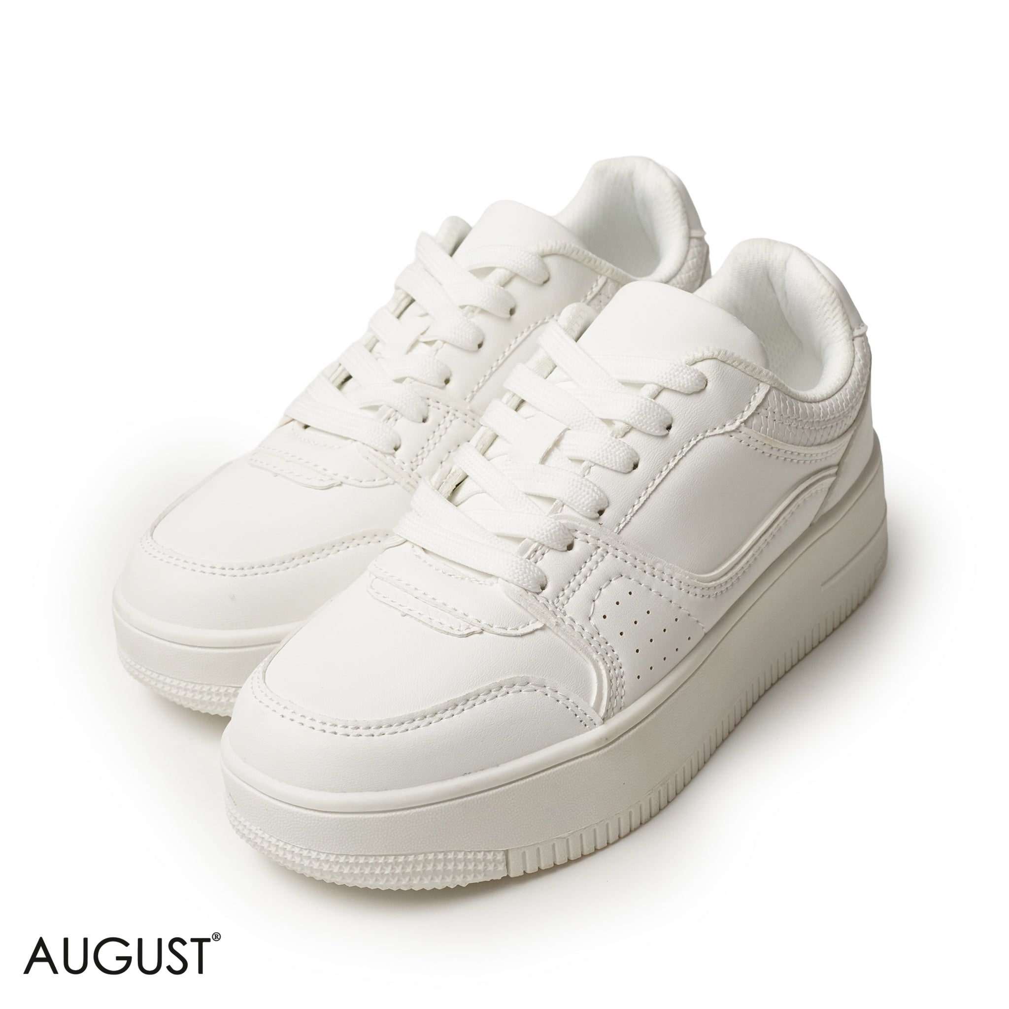 WHITE LEATHER SNEAKERS WITH THICK SOLE