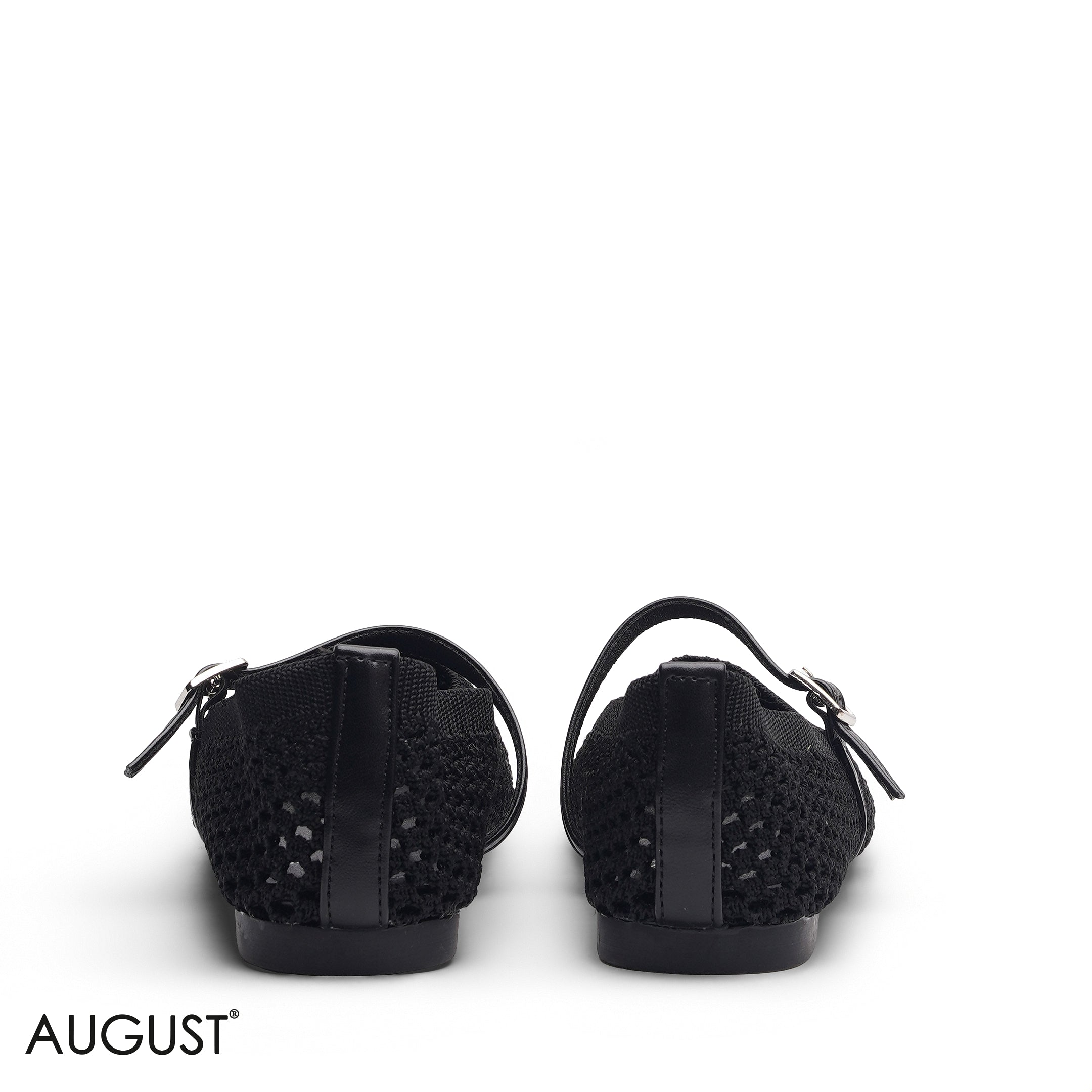 BLACK KNIT OPEN WEAVE MARY JANE FLATS