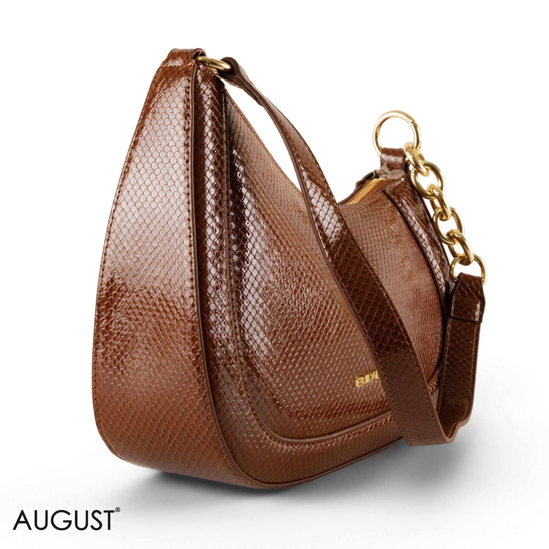 MODERN GLOSSY SNAKE LEATHER SHOULDER BAG WITH MINI WALLET - SMALL