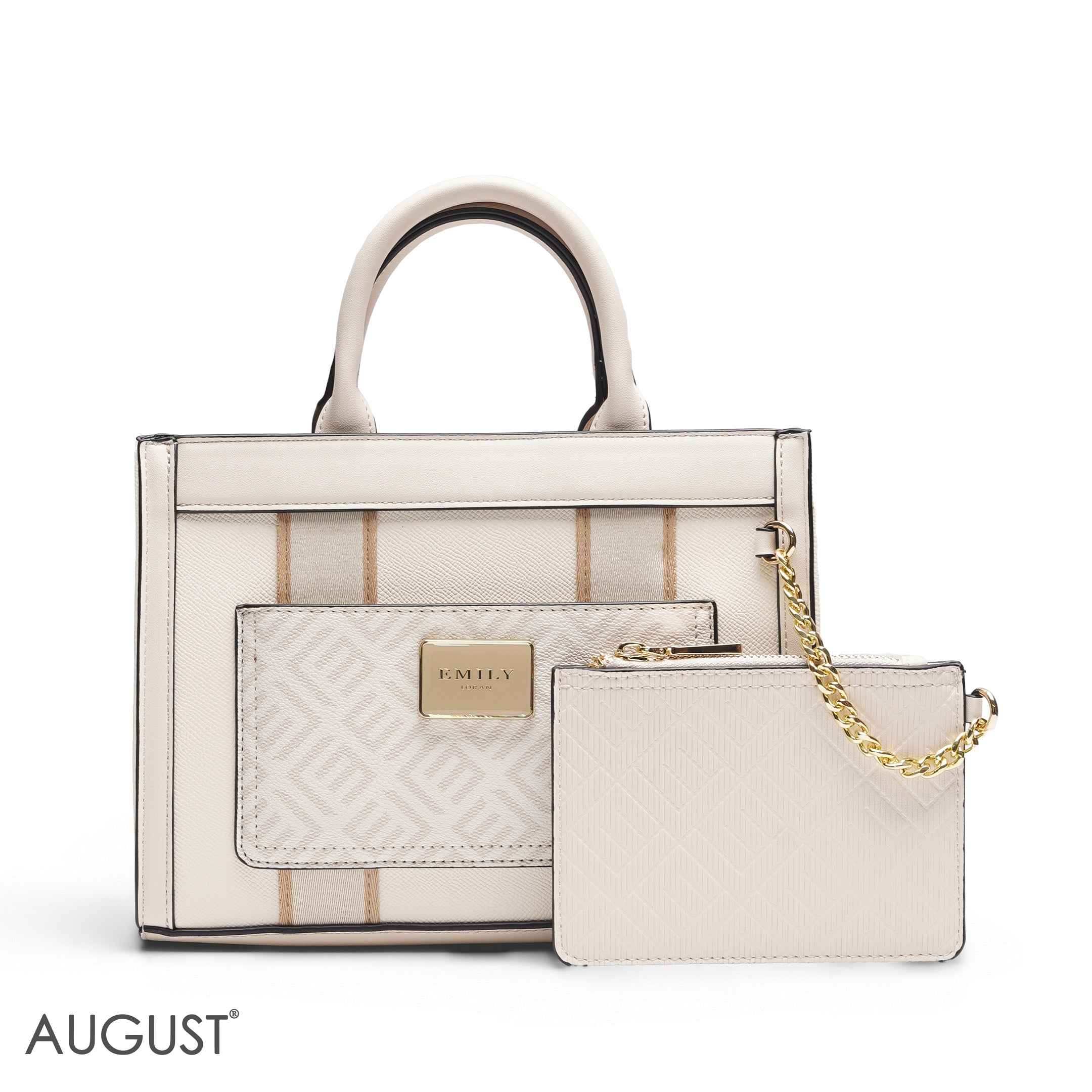 EMILY EMBOSSED LOGO TOTE BAG - CLASSIC BEIGE - MED