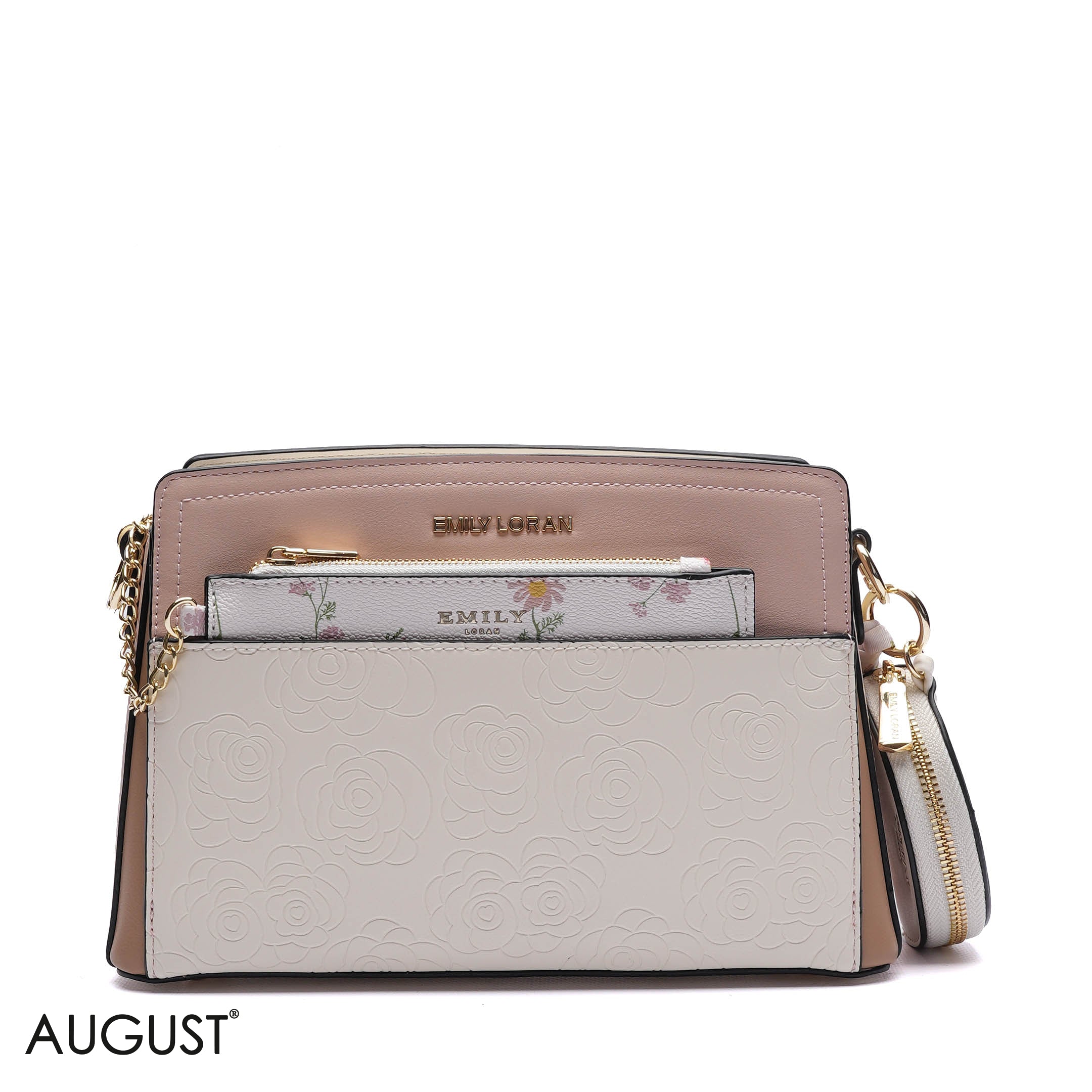 EMBOSSED FLORAL CROSSBODY BAG WITH POUCH