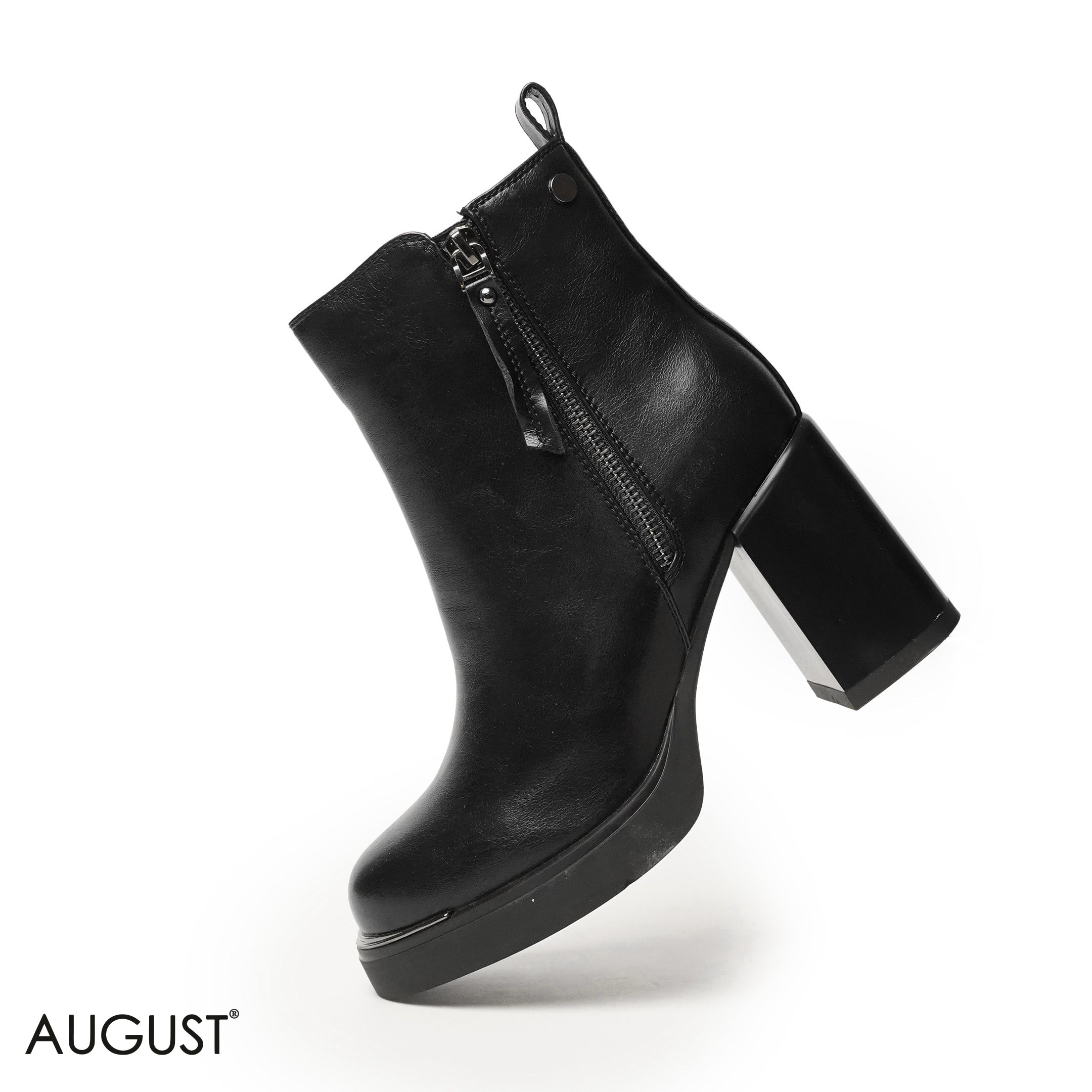 SHINY LEATHER HEELED ANKLE BOOTS WITH ZIPPER