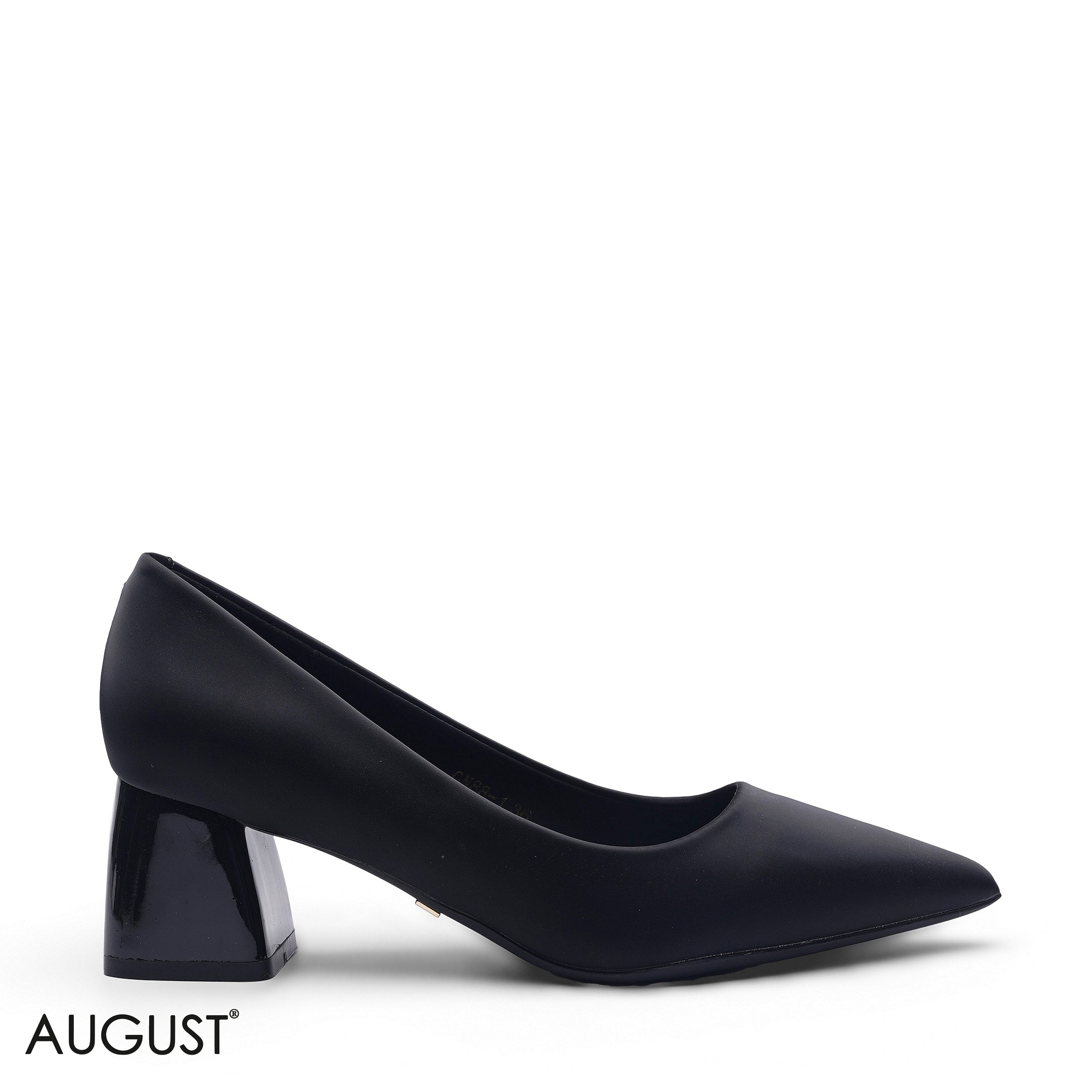 BLACK SMOOTH MATTE LEATHER POINTED BLOCK HEEL