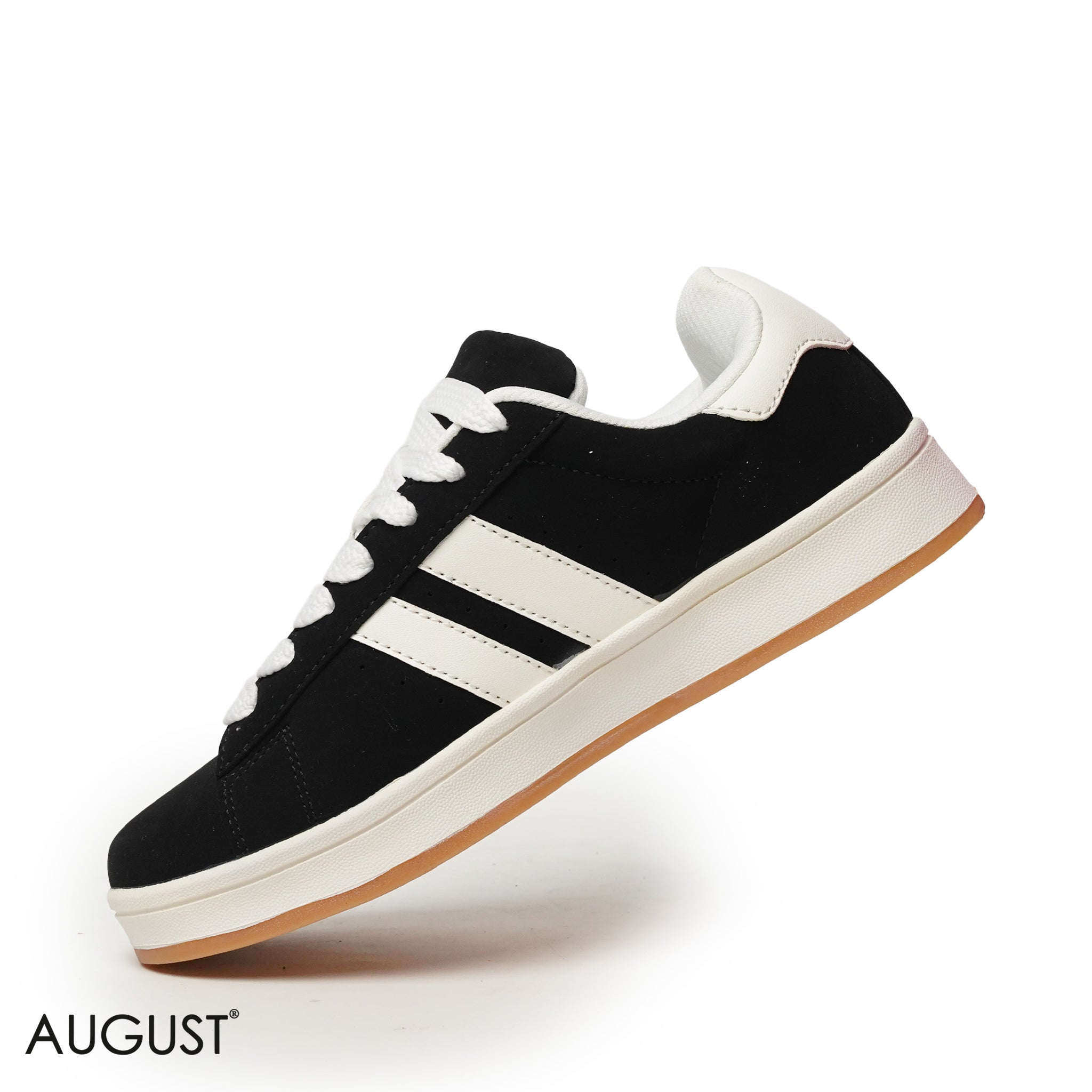 BLACK SUEDE UPPER SNEAKERS WITH RUBBER SOLE, CANVAS LACES