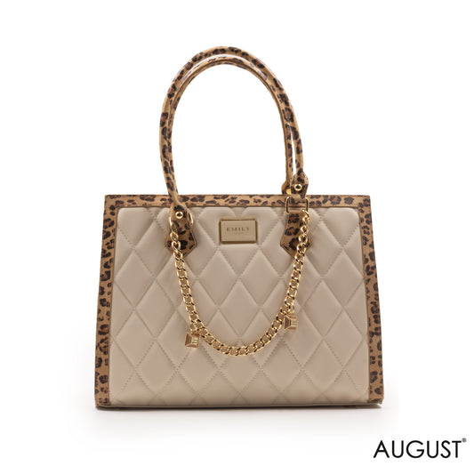 FOX SMOOTH LEATHER HANDBAG WITH LEOPARD PRINT TRIM-LARGE