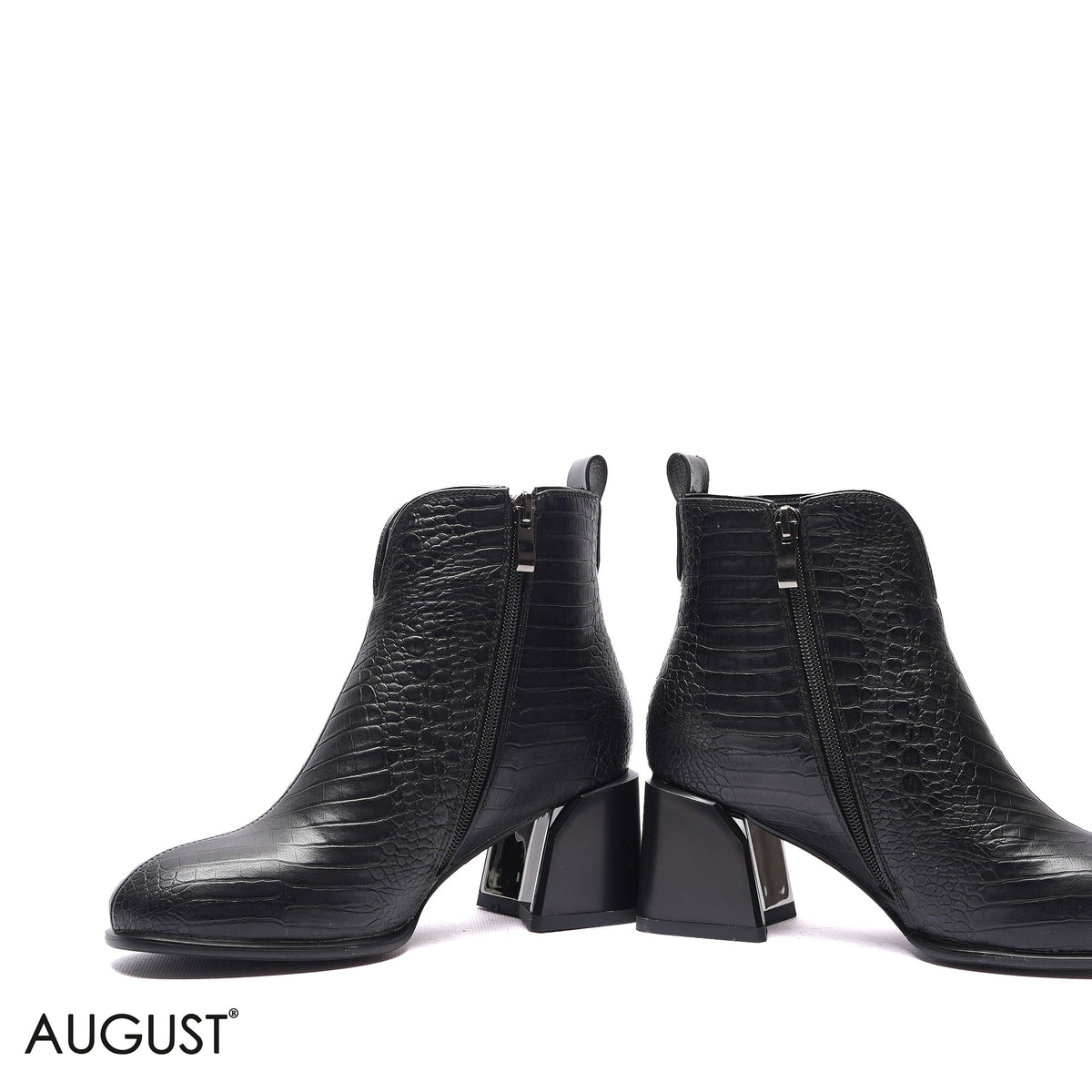 CROC-EMBOSSED BLOCK HEEL BOOTS