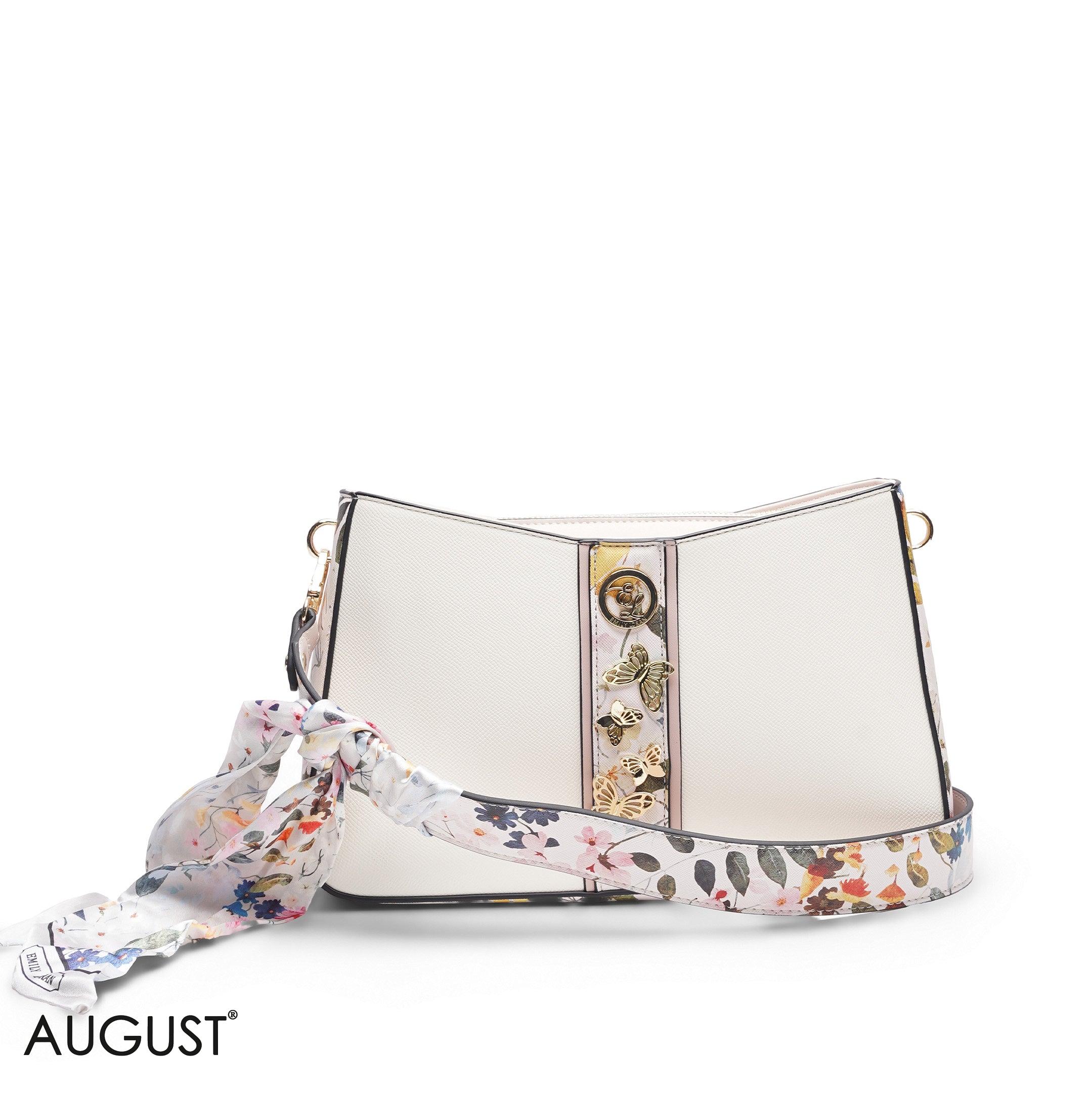 WHITE FLORAL TOTE WITH SCARF - MED
