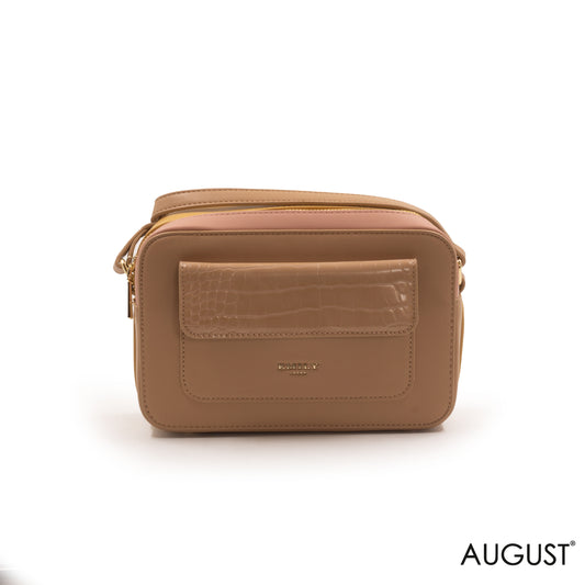SMOOTH LEATHER CROSSBODY BAG WITH CROC ACCENT -SMALL