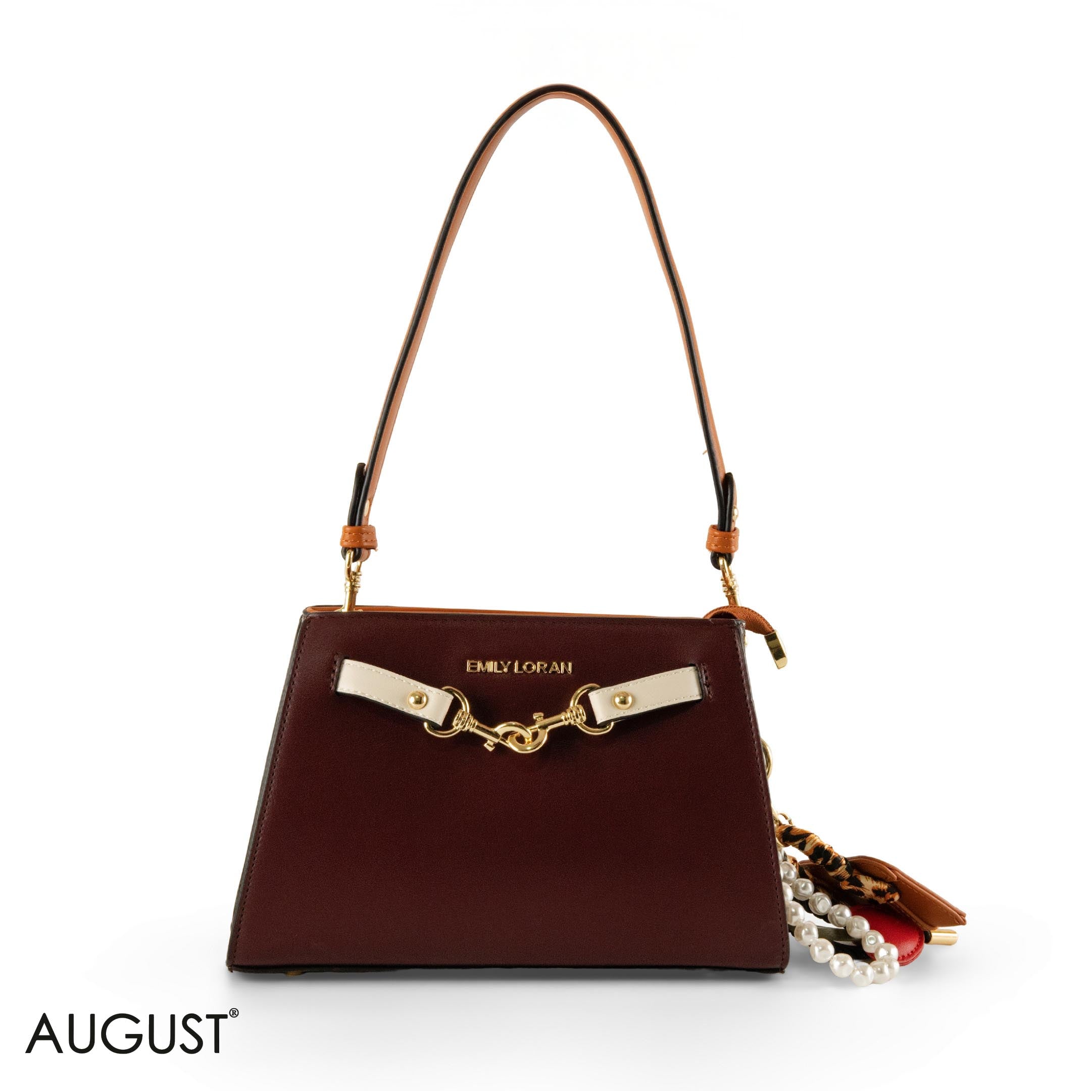 MAROON LEATHER SHOULDER BAG WITH ACCESSORIES- SMALL