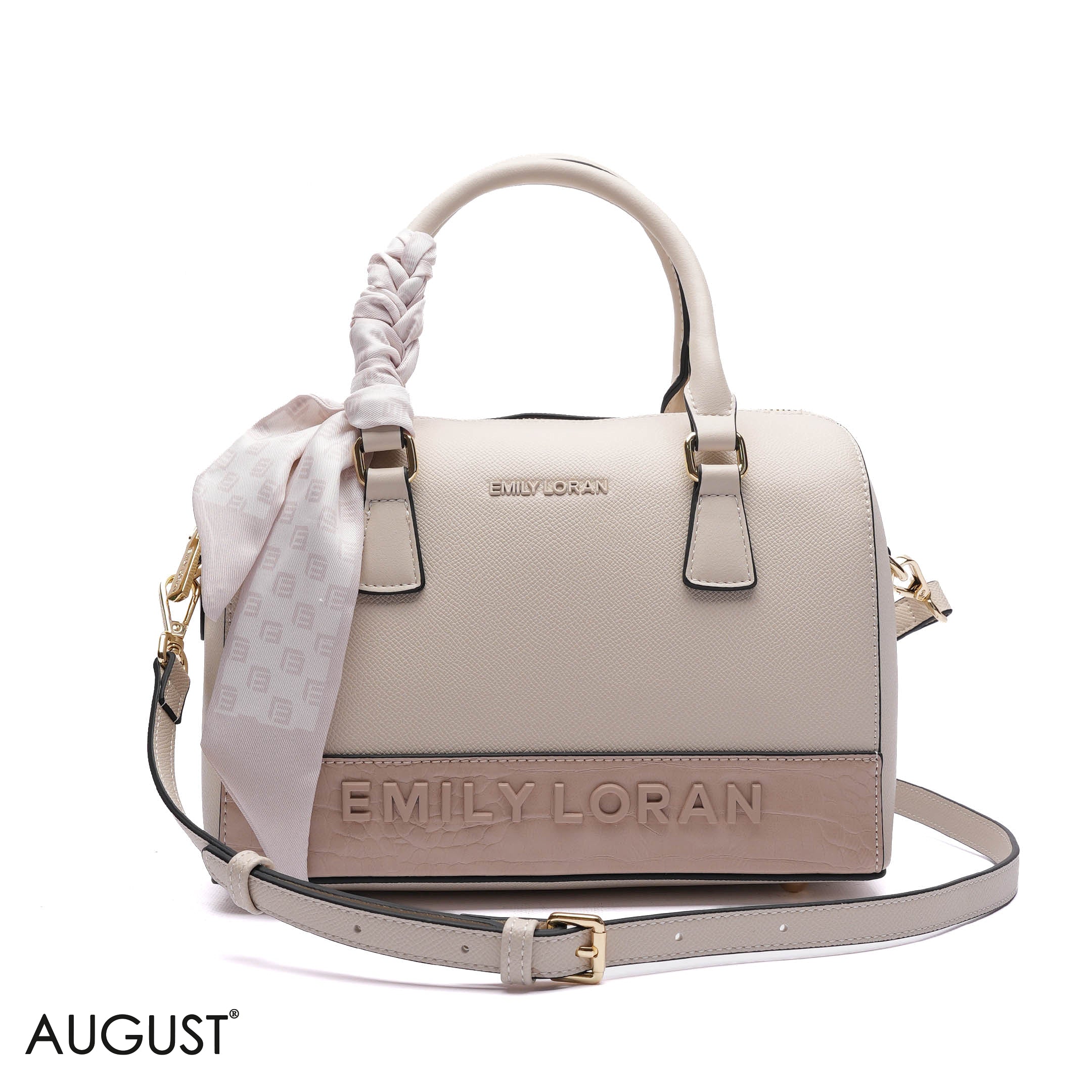EMILY EMBOSSED LOGO BARREL BAG - MED