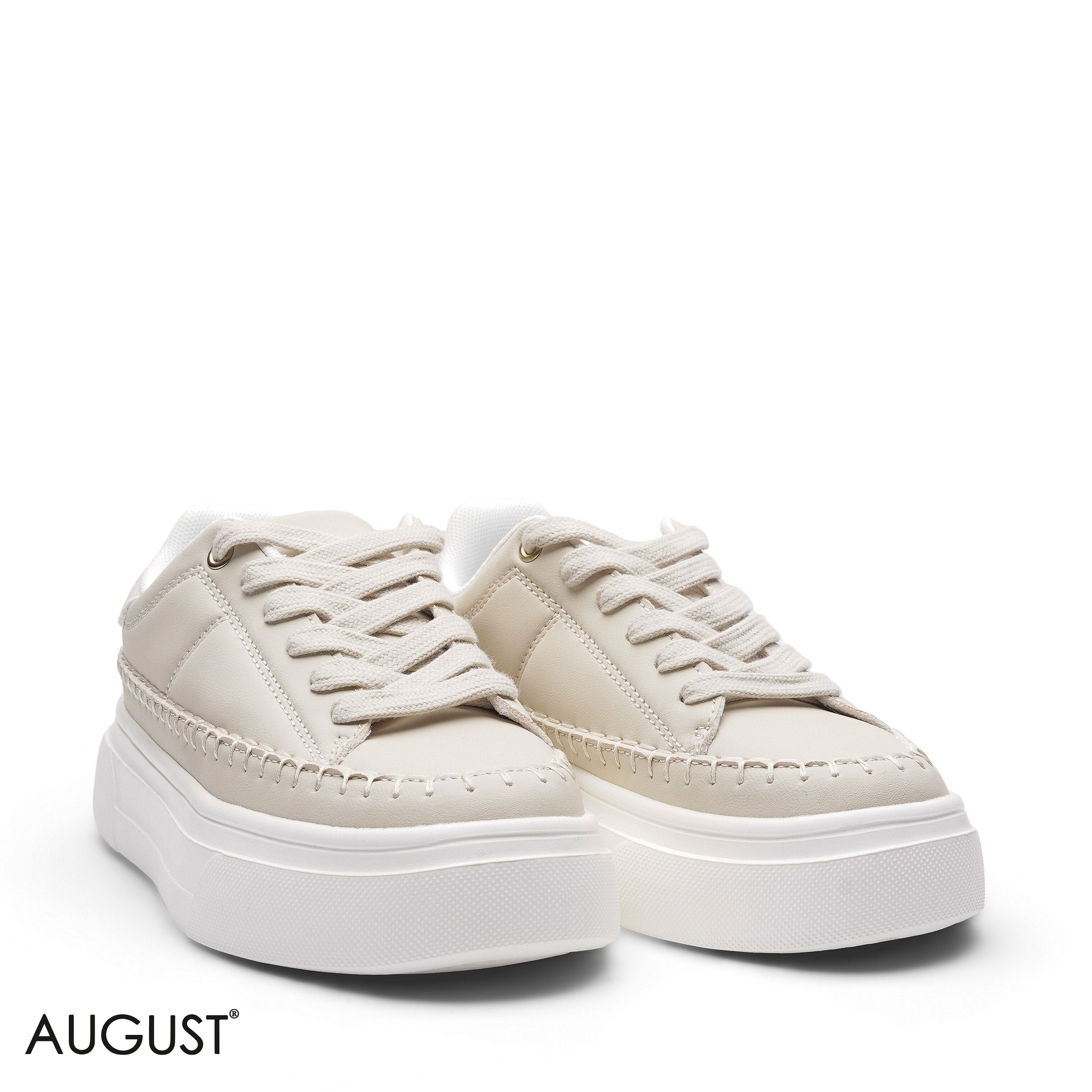 ELEGANT SAND BEIGE STITCHED PLATFORM SNEAKER
