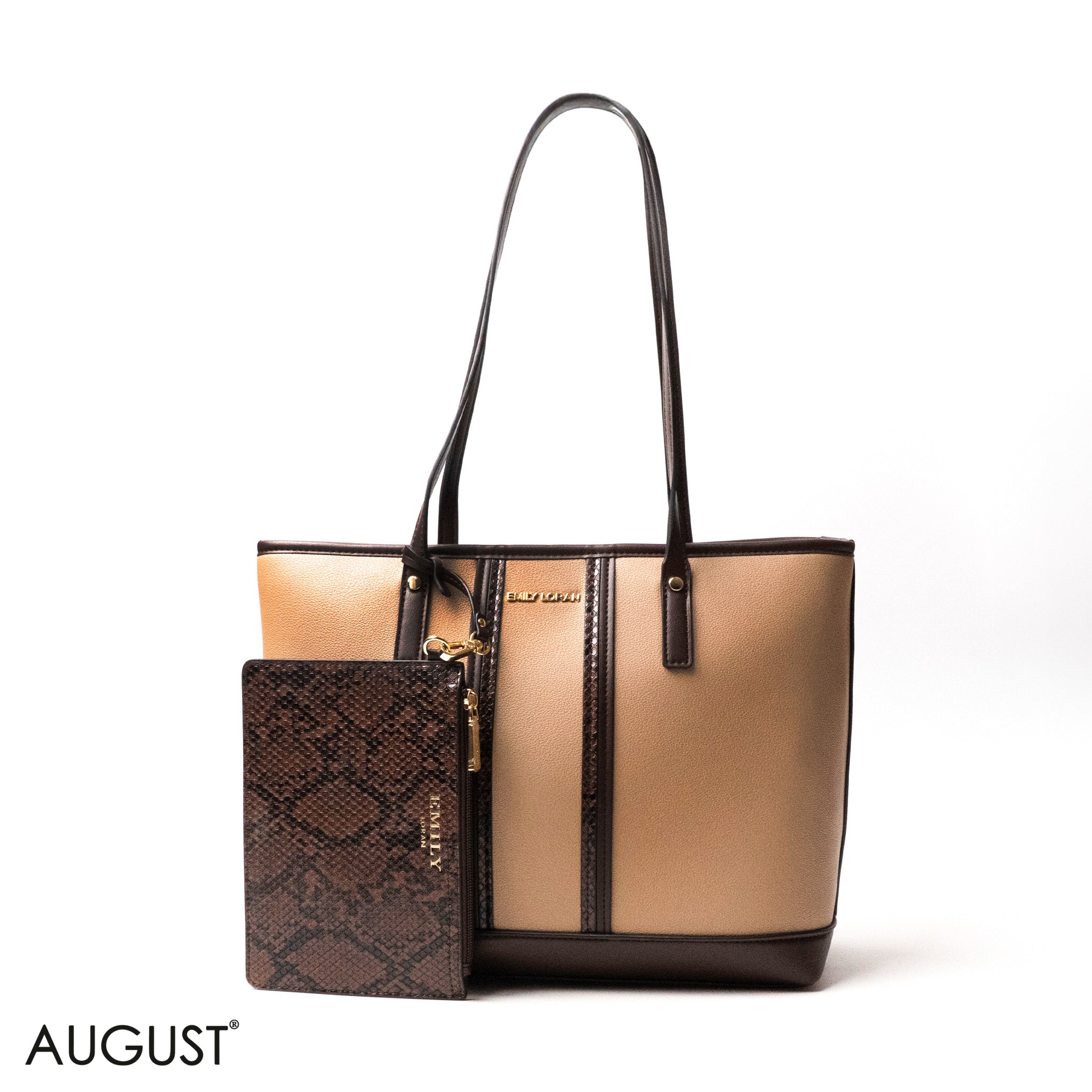 SNAKE-PRINT LEATHER SHOULDERS BAG WITH A THREE-PIECES SET BAG