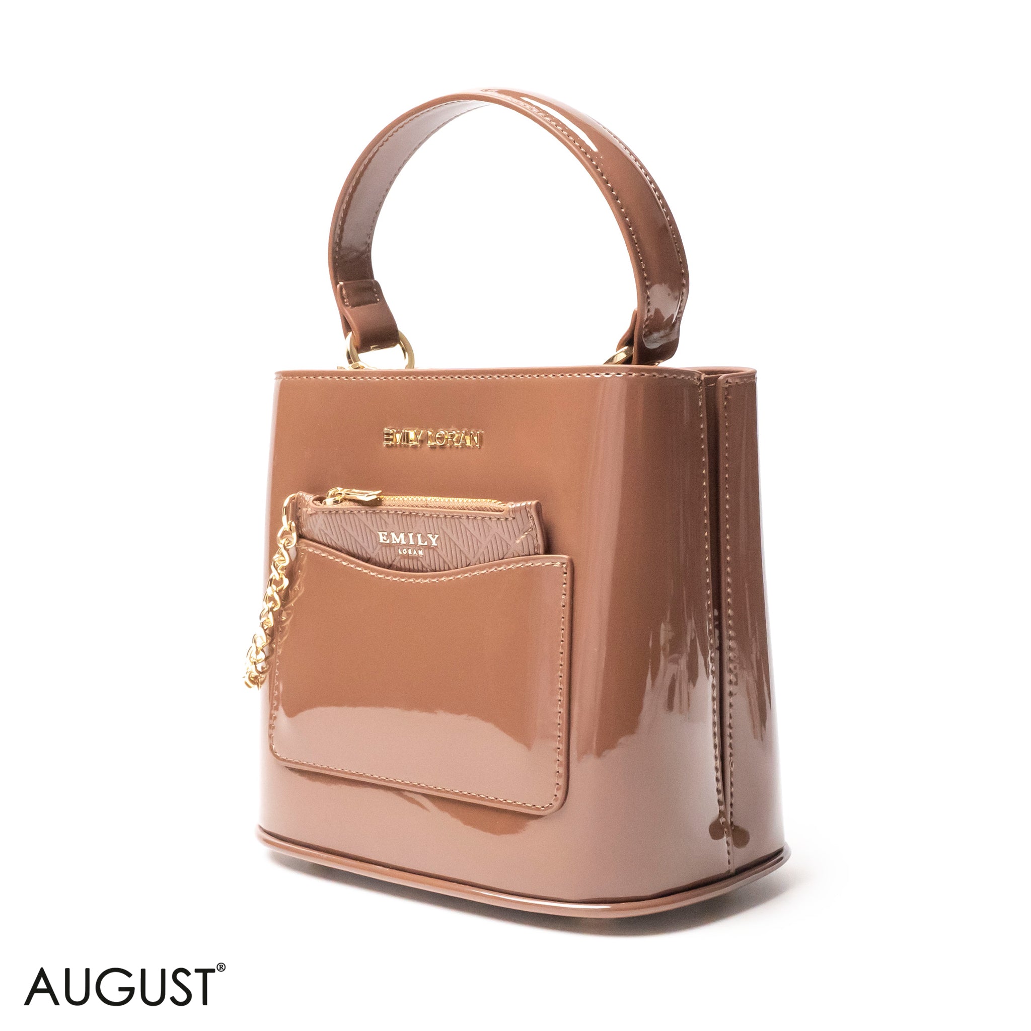 GLOSSY LEATHER HANDBAG WITH METAL CHAIN,MINI WALLET -SMALL