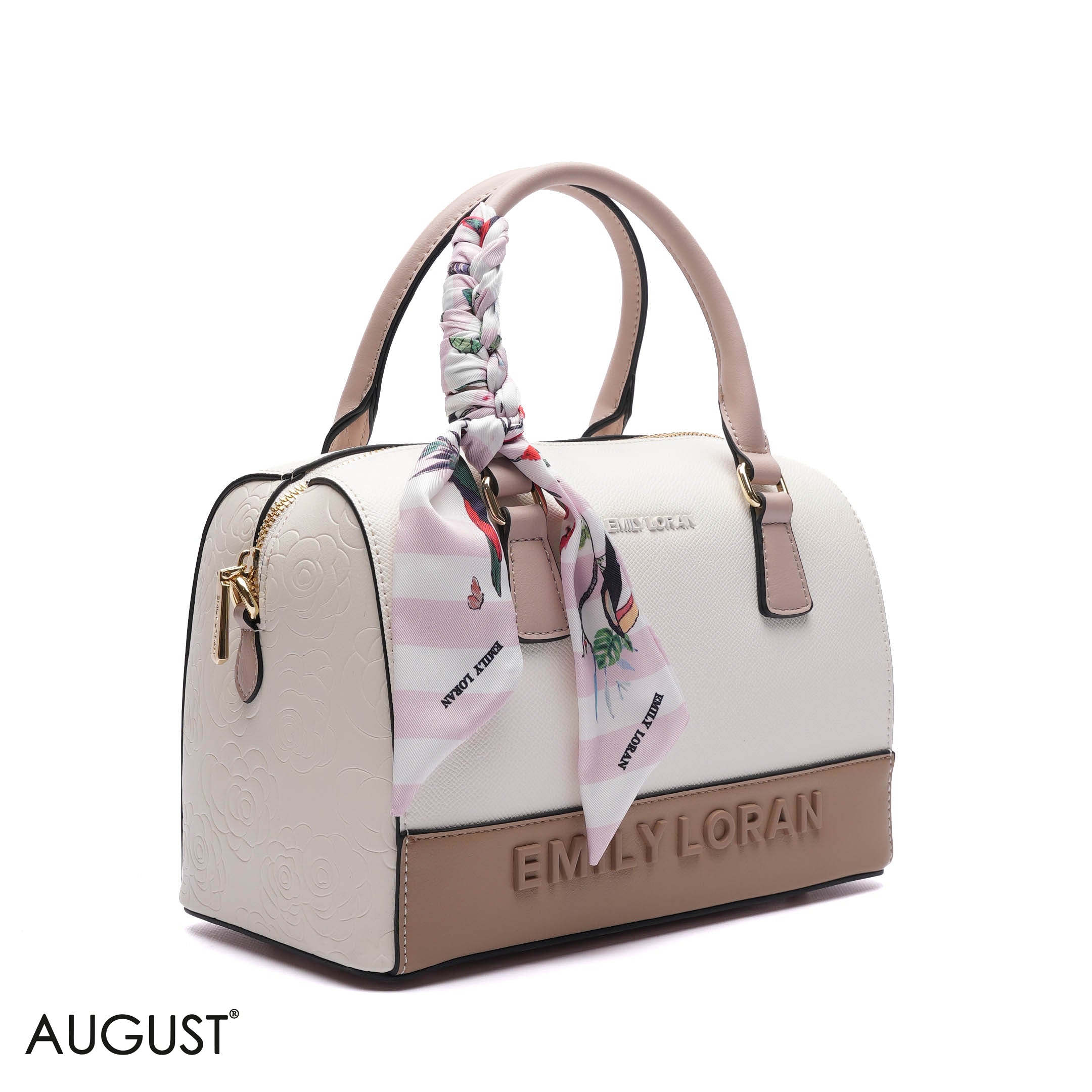 EMILY EMBOSSED LOGO BARREL BAG - MED