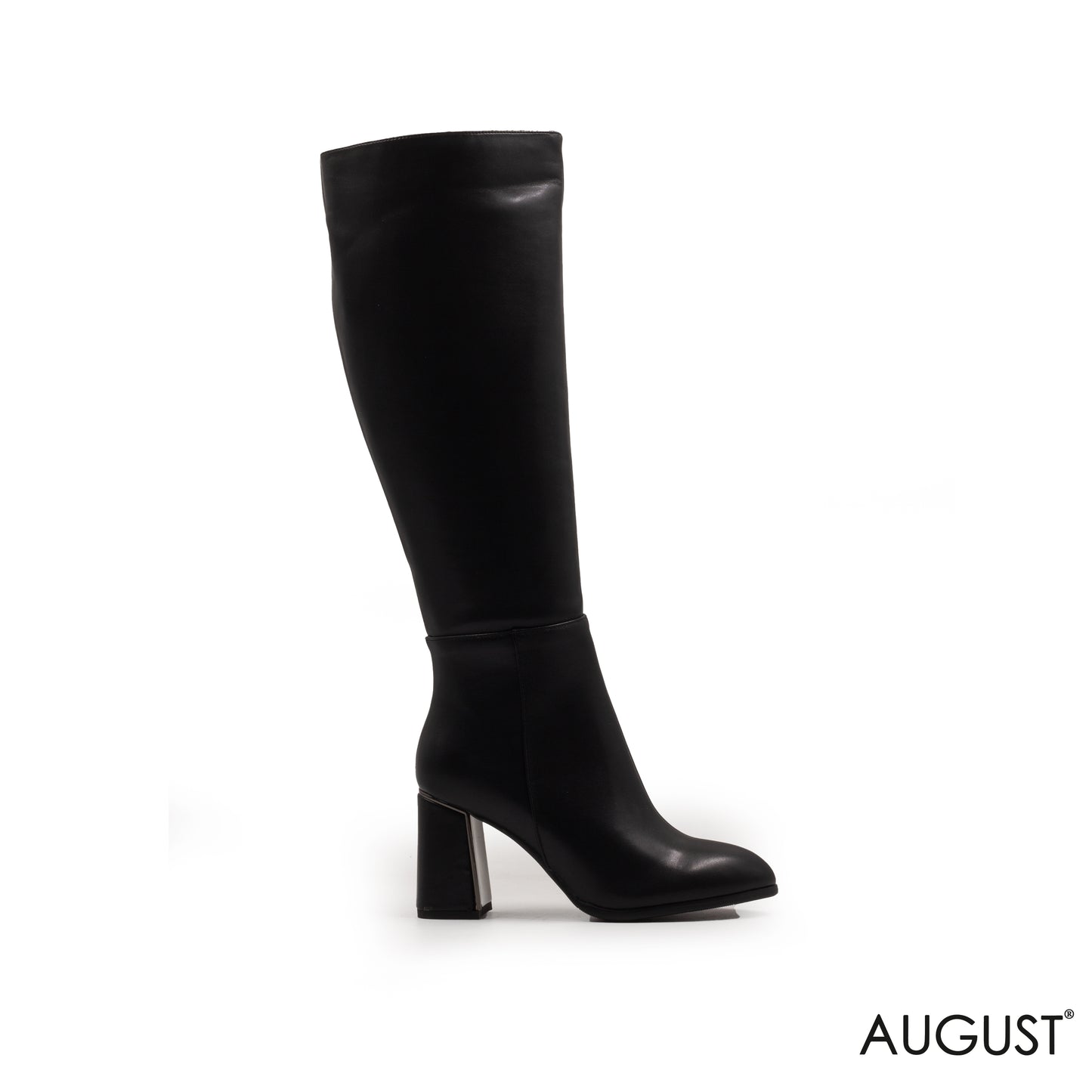 BLOCK HEEL LEATHER BLACK BOOTS