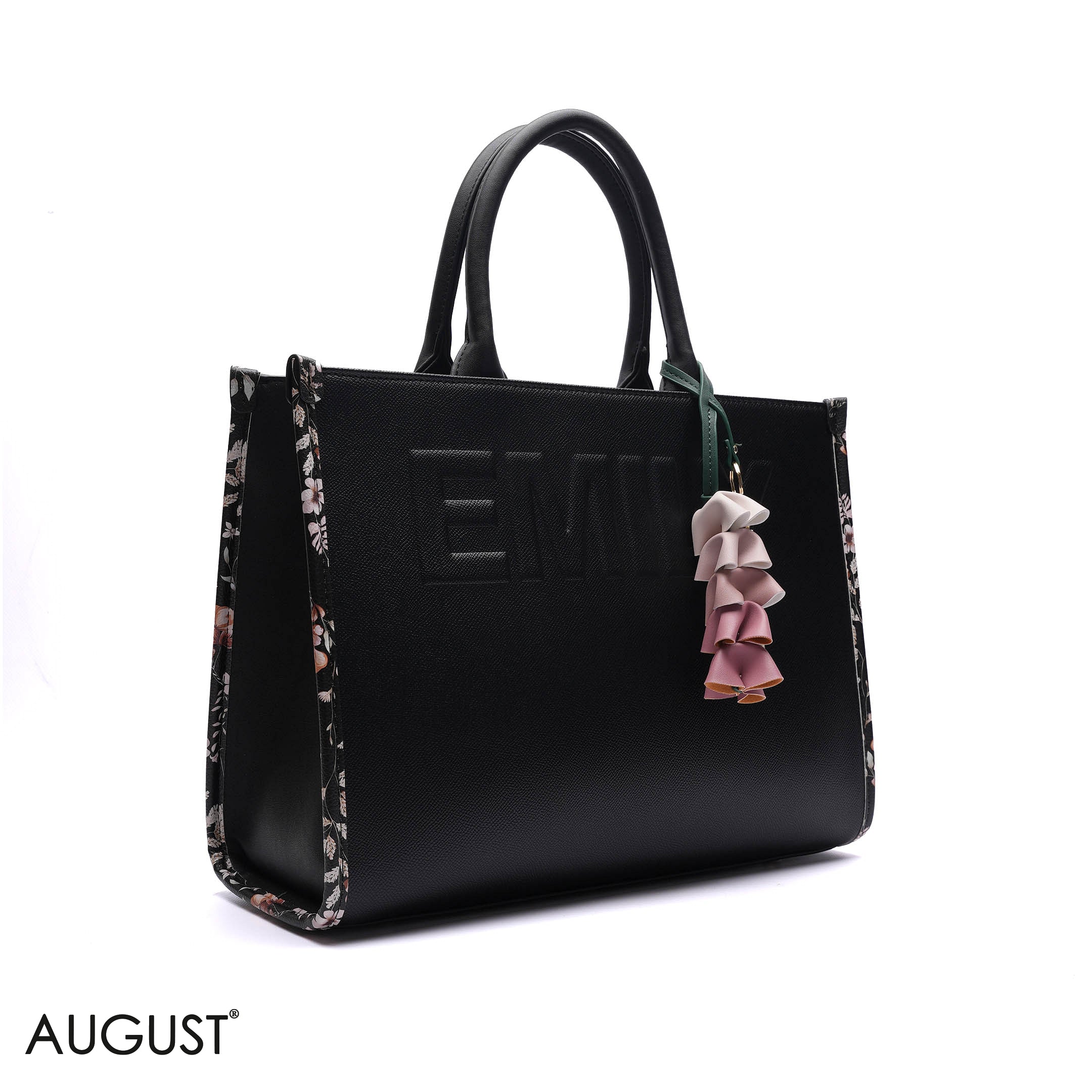 EMBOSSED LOGO TOTE BAG WITH TASSEL CHARM - LARGE