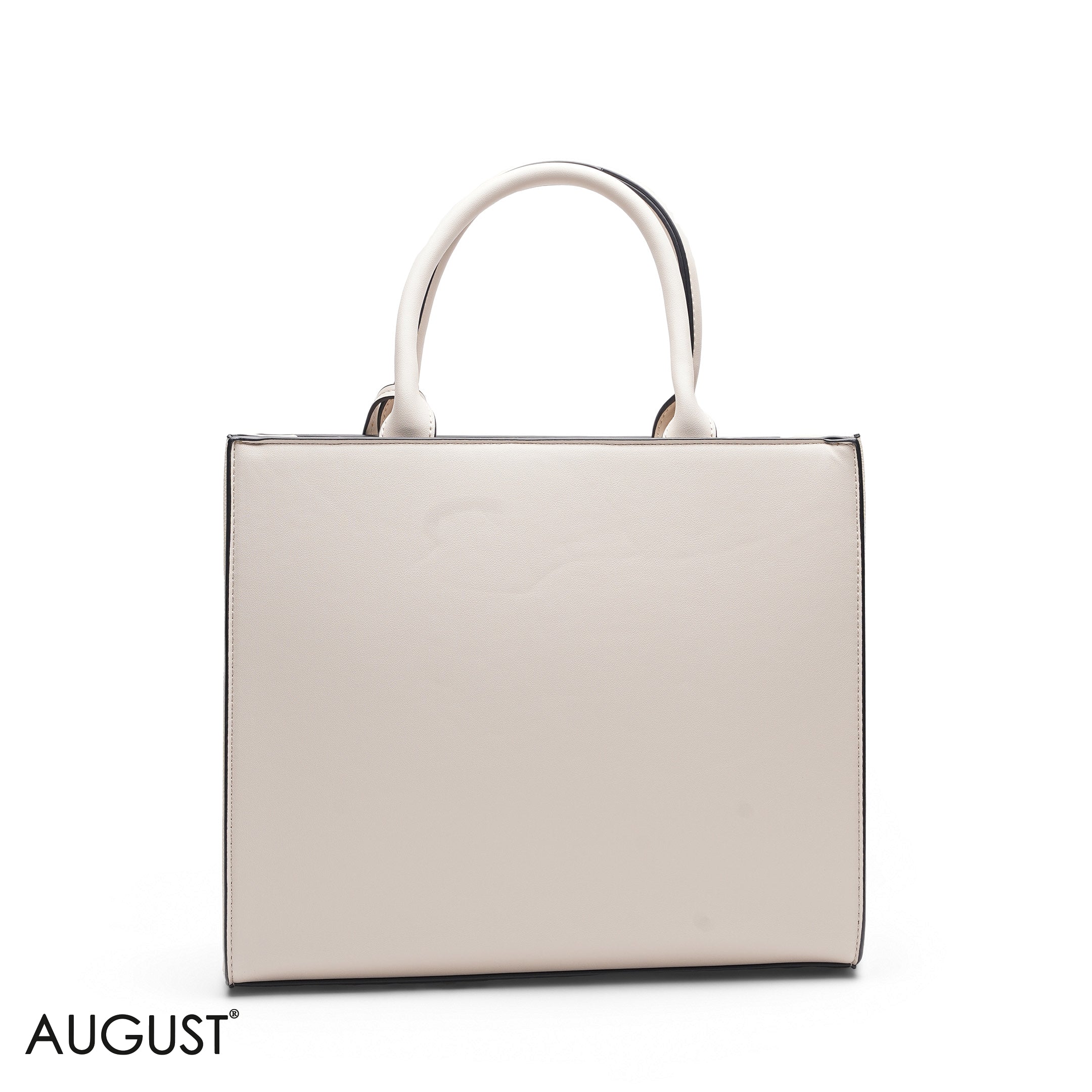 BEIGE SQUARE TOTE WITH FLORAL APPLIQUÉS - LARGE