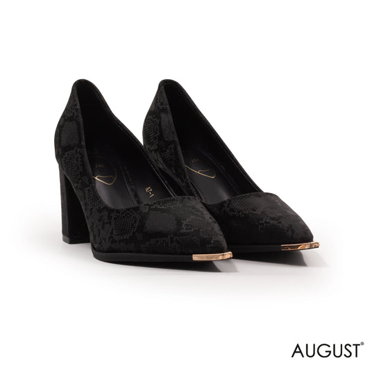 BLACK SNAKE PANTTERNED LEATHER MED -HEEL SHOES